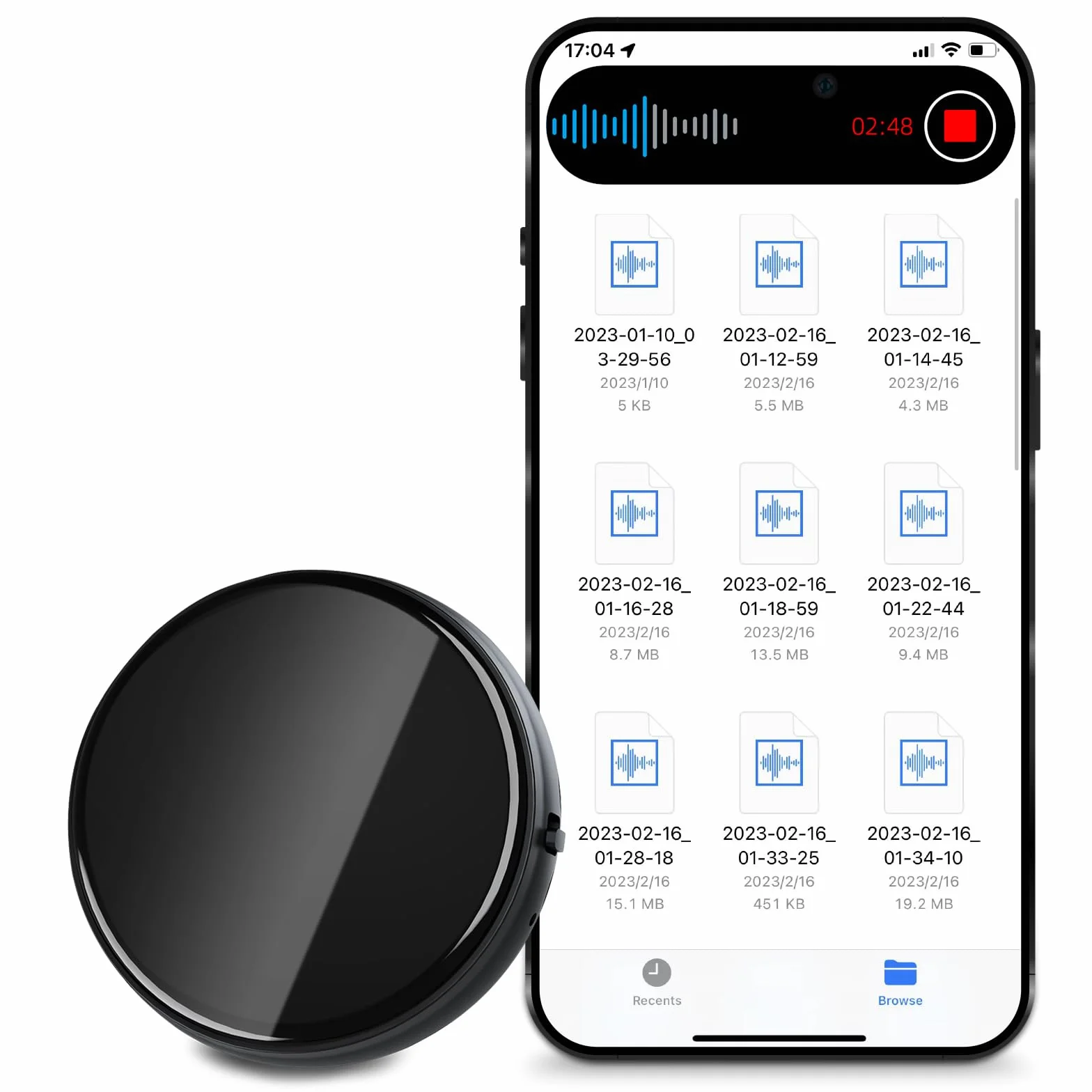 Hinne Mini registratore vocale 64GB, attivazione vocale, registrazione continua 800 ore, interfaccia audio 3,5 mm