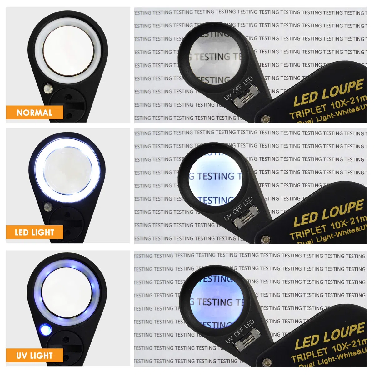 Lente di ingrandimento per gioielli 10x con LED UV, lente tripla da 21 mm, vetro ottico, strumento di ingrandimento tascabile per gioiellieri, filatelici e numismatici