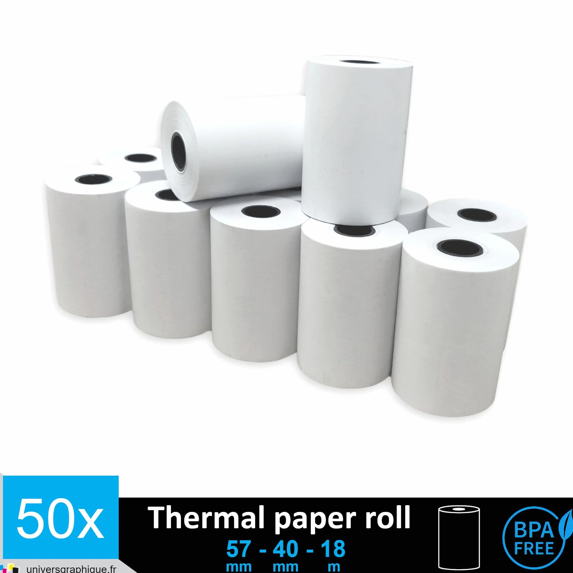 50 Rotoli di Carta Termica 57 x 40 mm per Stampare Scontrini Carta Bianca di Alta Qualità