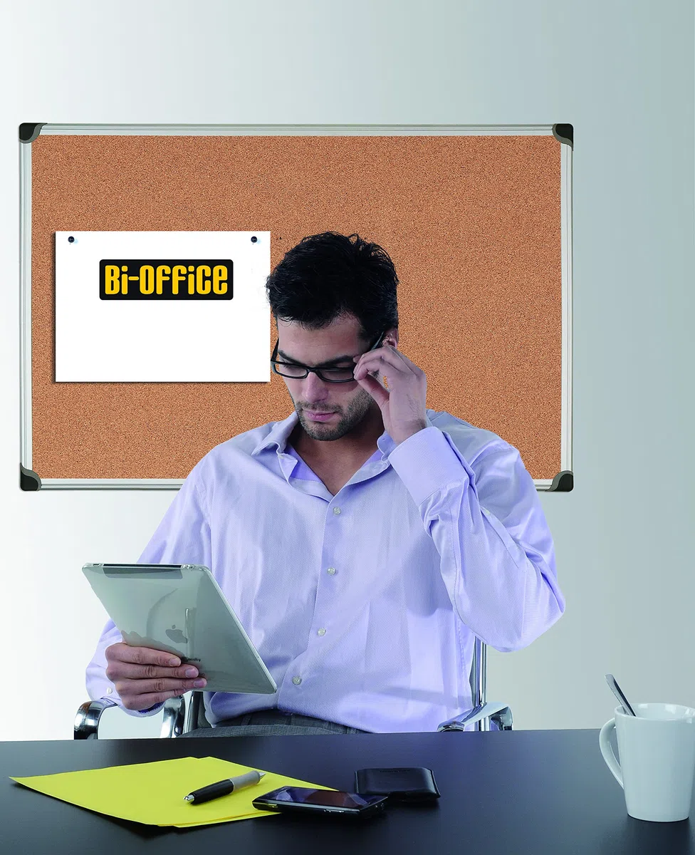 Bi-Office Pannello In Sughero Con Cornice In Alluminio Maya Serie W, Angoli in ABS, 120 x 90 cm