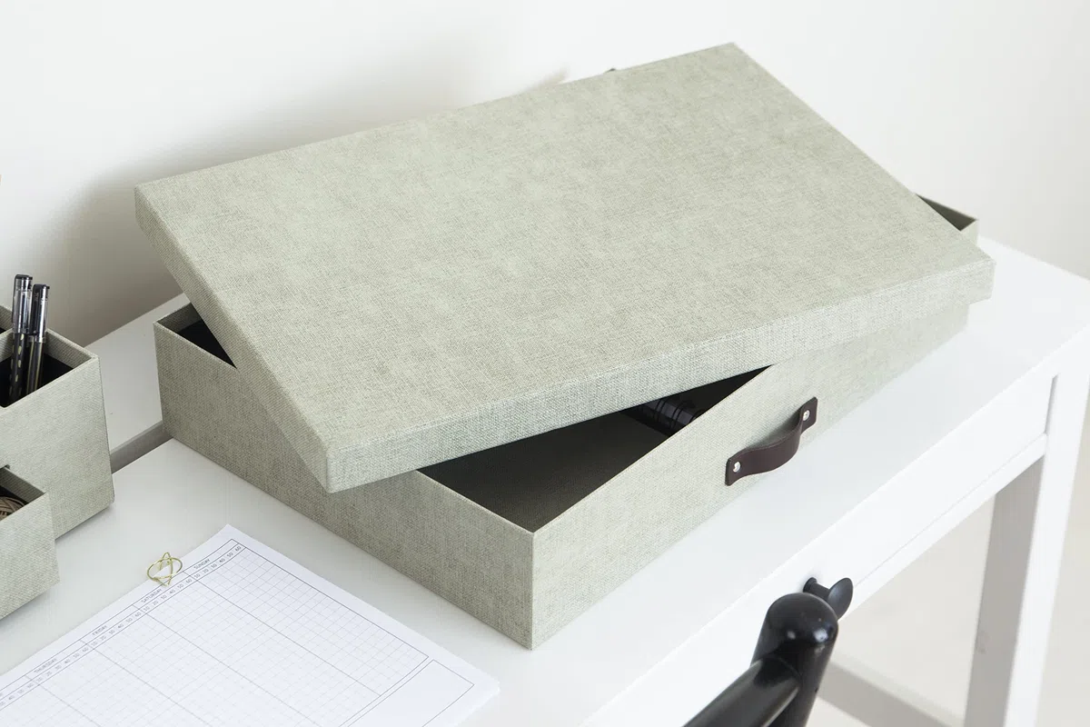 Bigso Box of Sweden Portadocumenti Scrivania A3 - Organizer Ufficio Con Coperchio e Maniglia - In Fibra di Legno e Carta - Beige