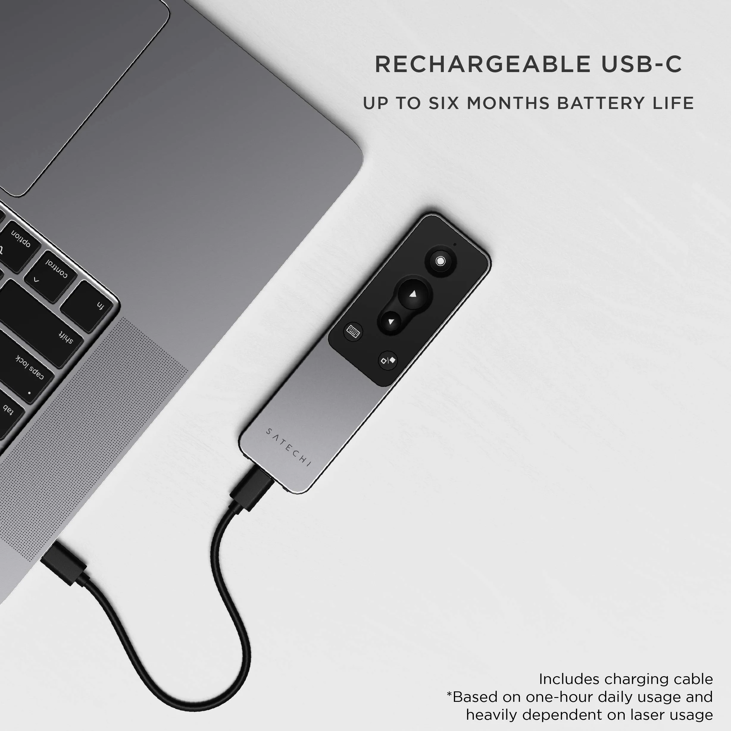 SATECHI Telecomando Bluetooth R1 Multimediale per Presentazioni, PowerPoint e Keynote, Ricaricabile USB-C, per MacBook Air/Pro/Neo, Mini, iPad, iMac (non compatibile con Windows 10/11 né Apple TV)