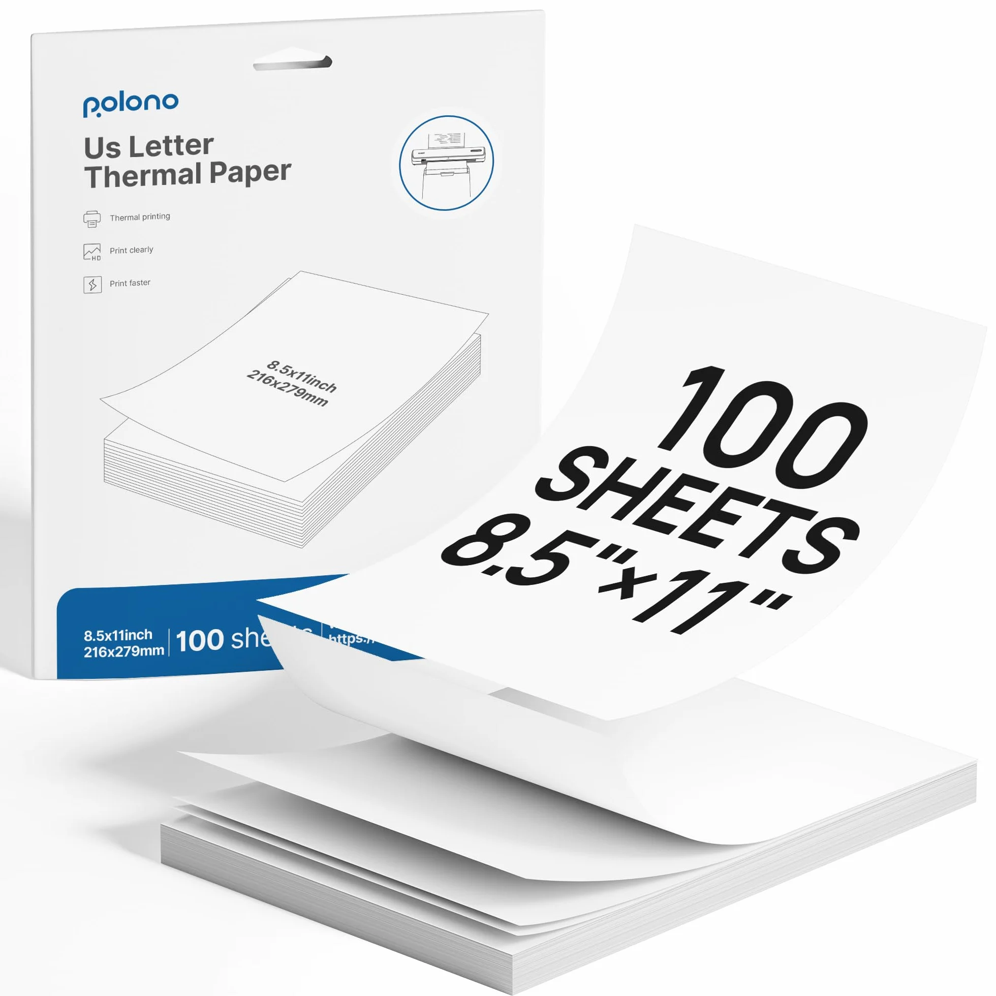 POLONO D810 Carta termica per stampante 8,5 x 11 pollici, stampa termica avanzata, carta termica formato lettera compatibile con D810, formato 8,5“ x 11”, 1 confezione, 100 fogli