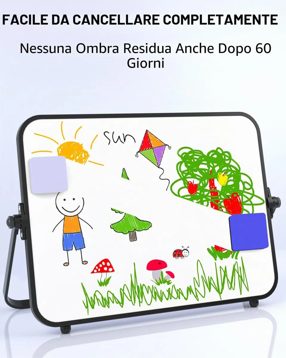 Nicpro Lavagna bianca bianca cancellabile a secco, formato A4, con supporto antiscivolo, 21x30 cm, doppia lavagna magnetica da scrivania, cavalletto portatile, per studenti in classe
