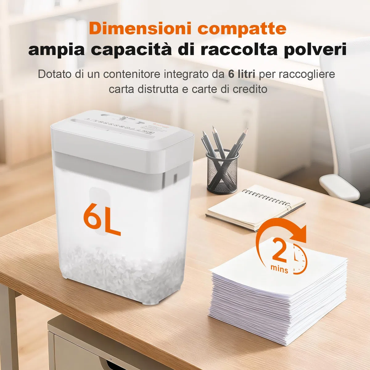 Bonsaii Distruggidocumenti, Taglio a Croce 6 Fogli (A5), Alta Sicurezza P-4 con Cestino 6L, per Carta, Carte di Credito, Graffette & Punti Metallici, C292-A