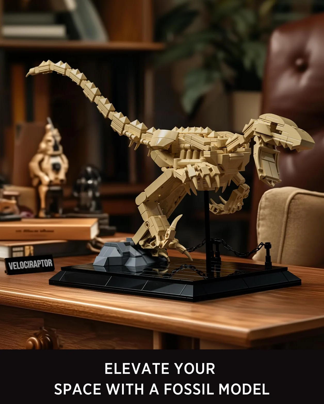 Nifeliz Kit de Modello Fossile Velociraptor, Set Scheletro Dinosauro con Base Espositiva per Adulti, Regalo da Collezione per Appassionati di Dinosauri (498 Pezzi, NF10357)