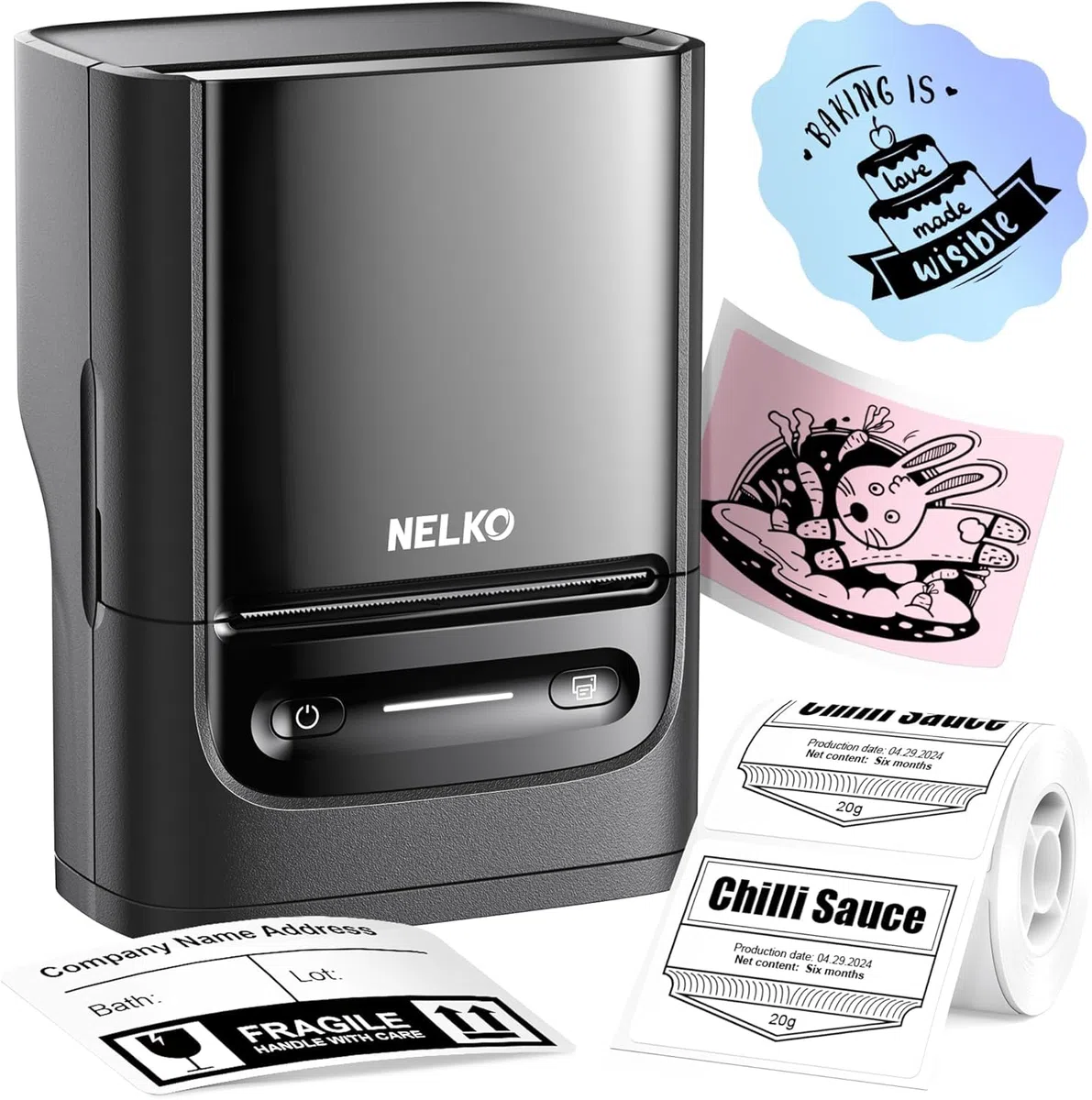 Nelko PM220 etichettatrice con nastro, stampante per etichette Bluethooth, 5 cm, stampante termica portatile per piccole imprese, indirizzo, logo, abbigliamento, stampante adesiva per telefoni e PC,