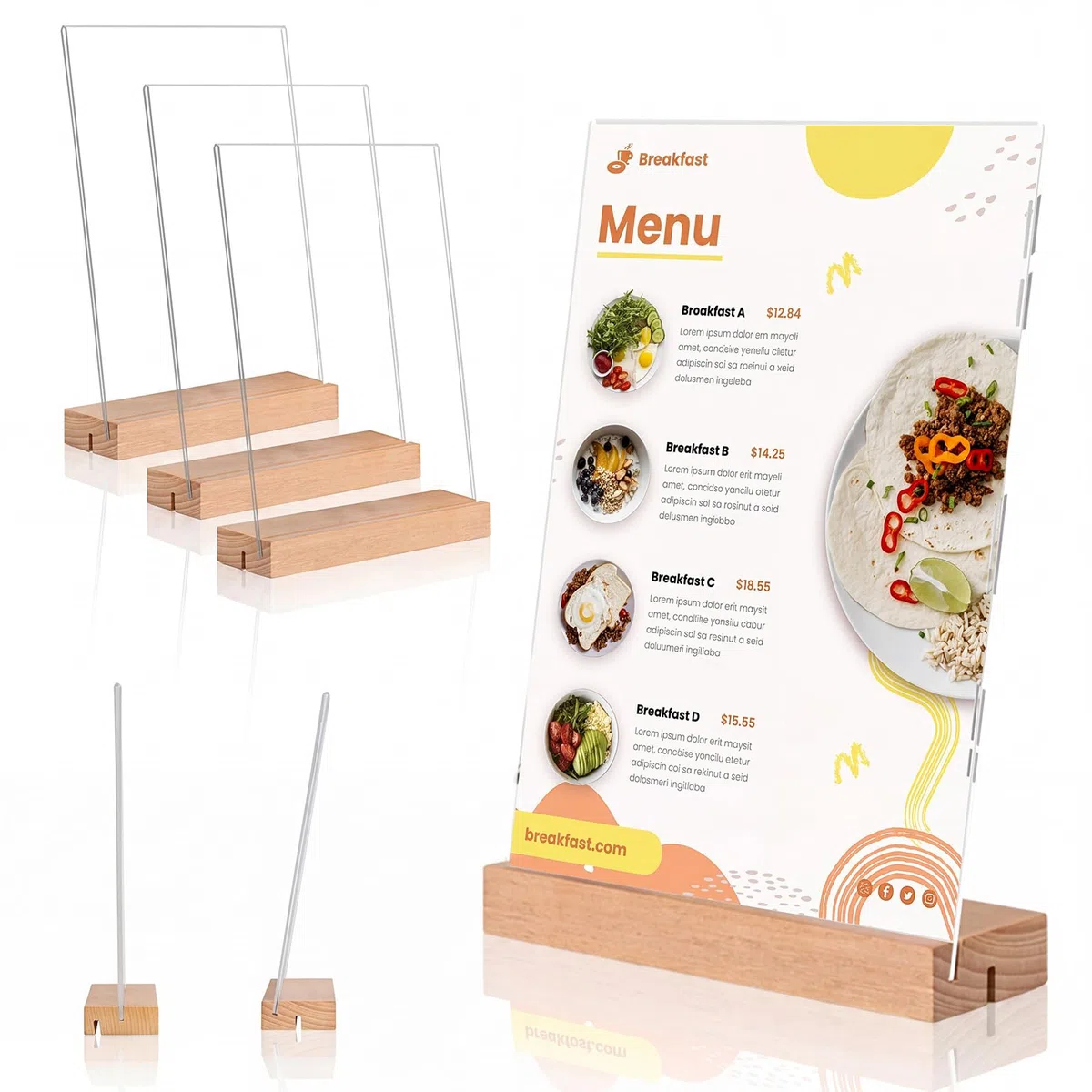 4 Pezzi Espositore Plexiglass A5 Espositore da Tavolo A5 Trasparente Porta Menu da Tavolo Espositori Plexiglass A5 Legno T Forma Porta Cartelli in Acrilico (21x14,8cm)