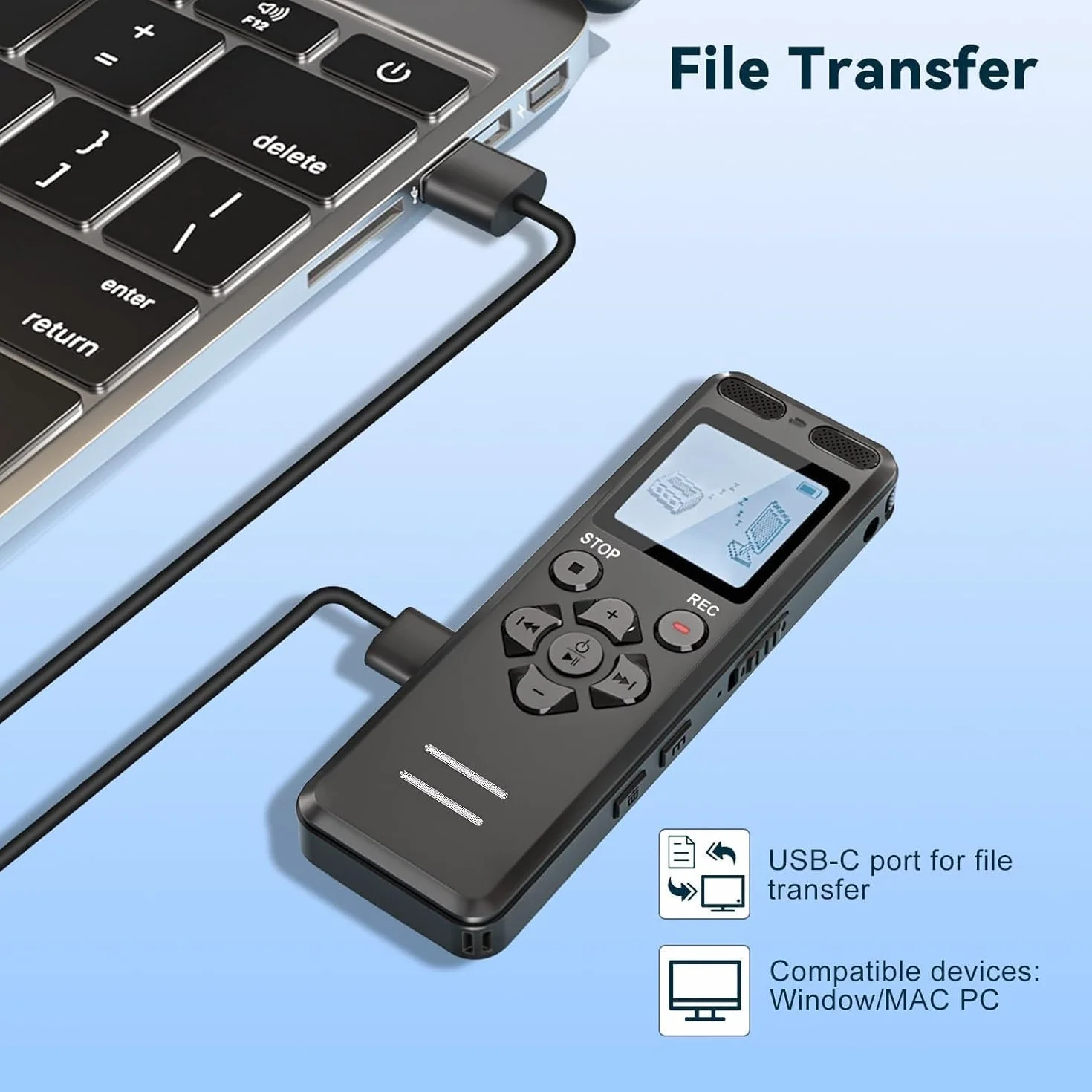 80GB Registratore Vocale, Tonnlog Registratori Vocali Digitali Professionale Portatile con Attivazione Vocale, USB-C Registratore Audio per Lezioni Riunioni, Registrazione/Bloccare con un Solo Clic