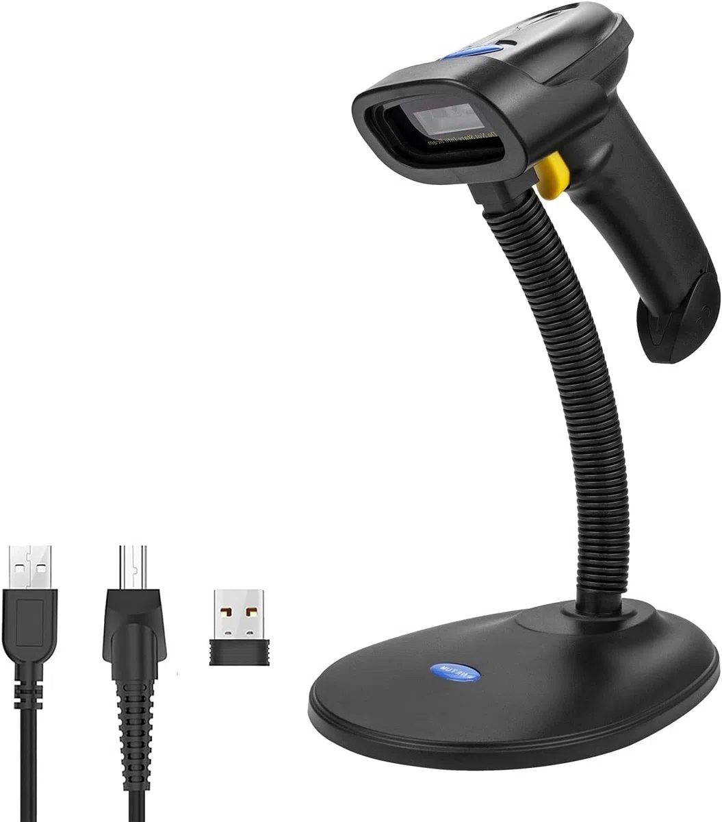 NETUM NT-1228BL Lettore di codici a barre Bluetooth con supporto (Giallo - Scanner per codici a barre QR 2D)
