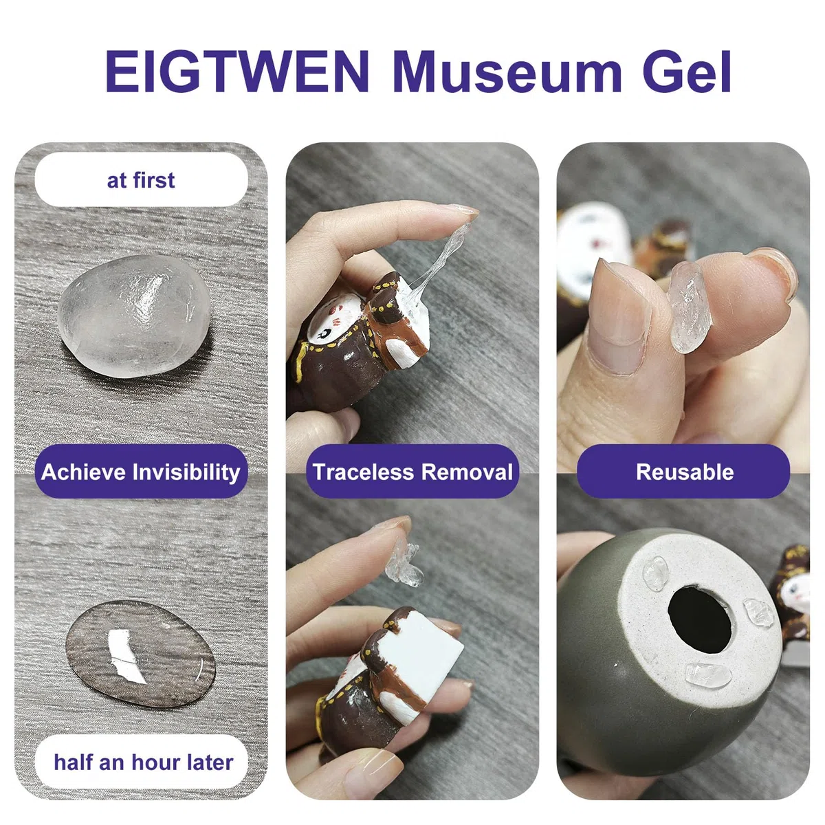 EIGTWEN 340,2 g gel trasparente museo, mastice da museo rimovibile, eccellente adesione, riutilizzabile, smontabile senza segni, adatto per superfici di metallo, ceramica, vetro, plastica e legno