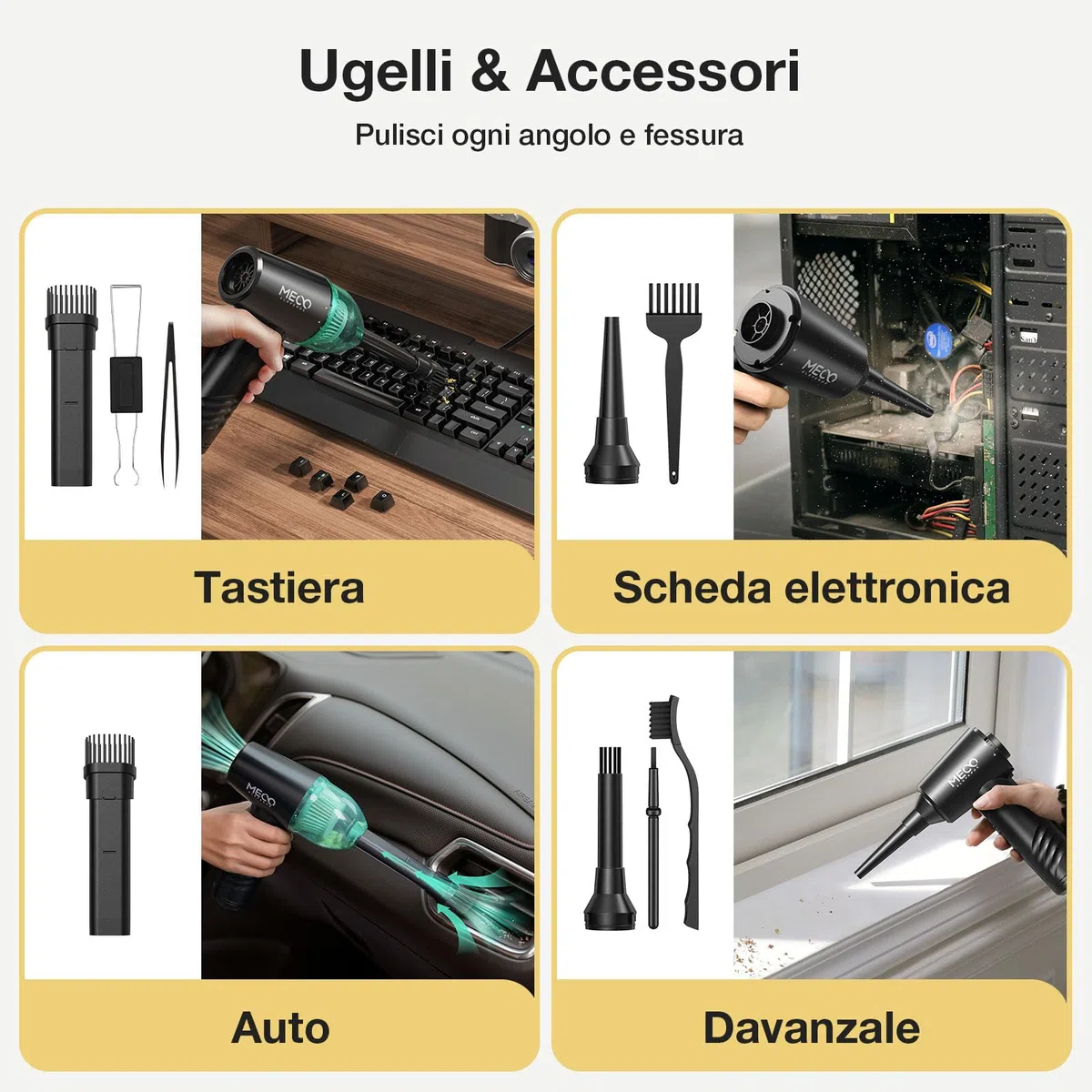 MECO ELEVERDE 2 in 1 Aspirapolvere Per Computer, 100000 Giri/Min Elettrico Rimuovi Polvere Aria Compressa Senza Fili, 3 Velocità Soffiatore Portatile, 10Kpa Aria Compressa Spray PC, Auto, Verde