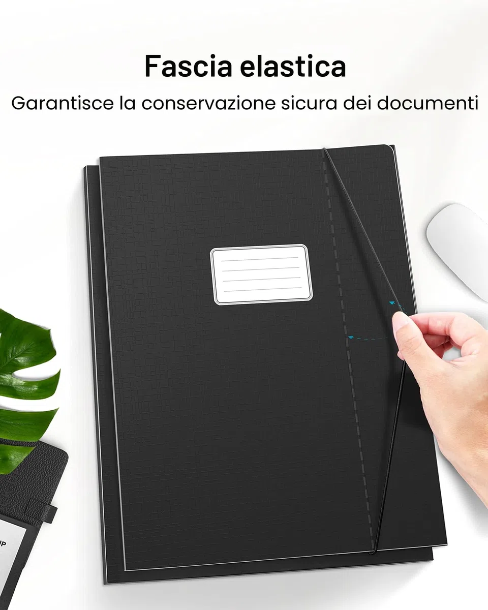 JiaWei 12 Pezzi Cartelline Portadocumenti da 11 mm di Larghezza, con 3 Alette, Cartellina con Elastico per A4 - Nero