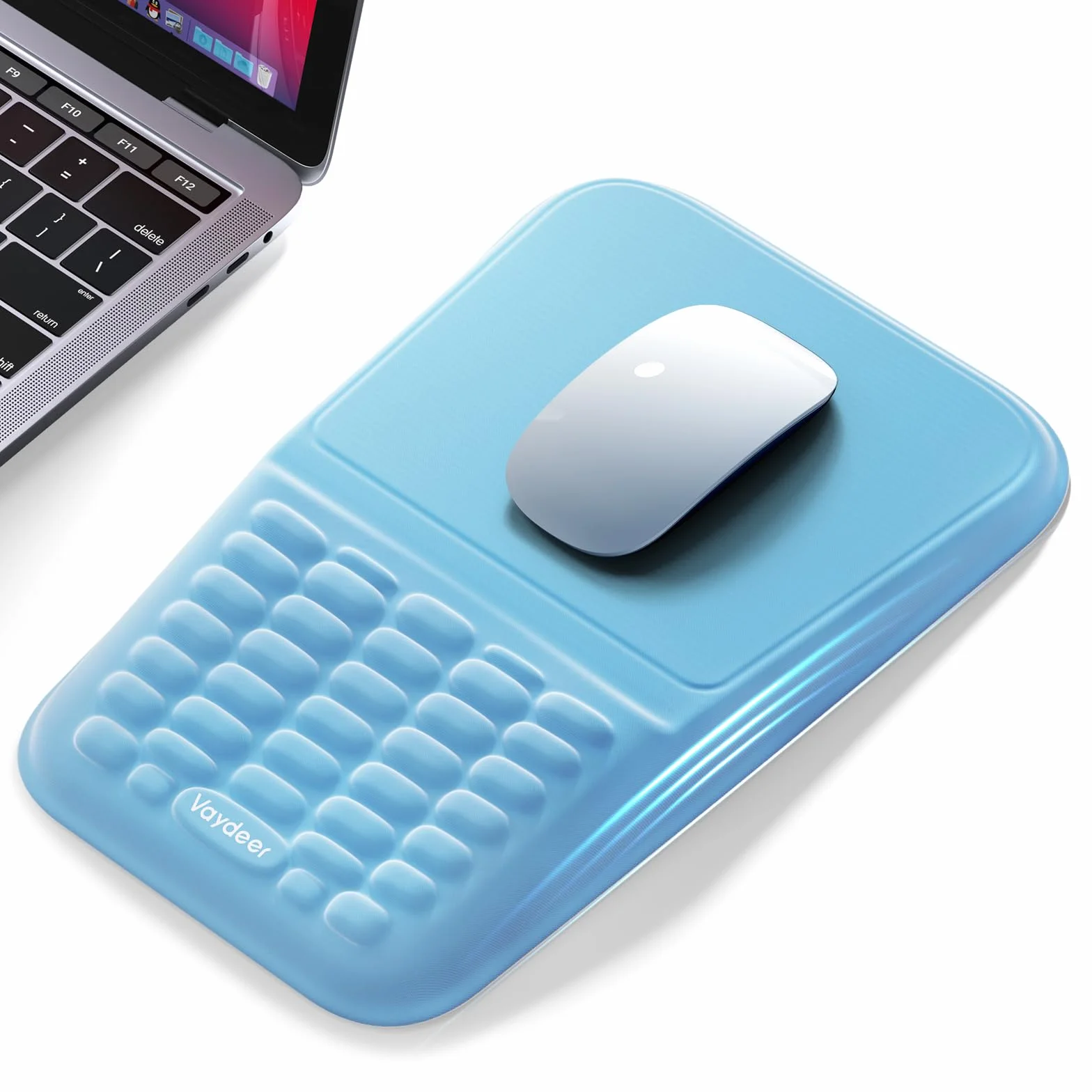 VAYDEER Tappetino Mouse con Supporto Polso [Ergonomico] [Riduce il Dolore] [Memory Foam Morbido] [Materiale Traspirante] [Antiscivolo] Accessorio Ufficio per Computer Blu
