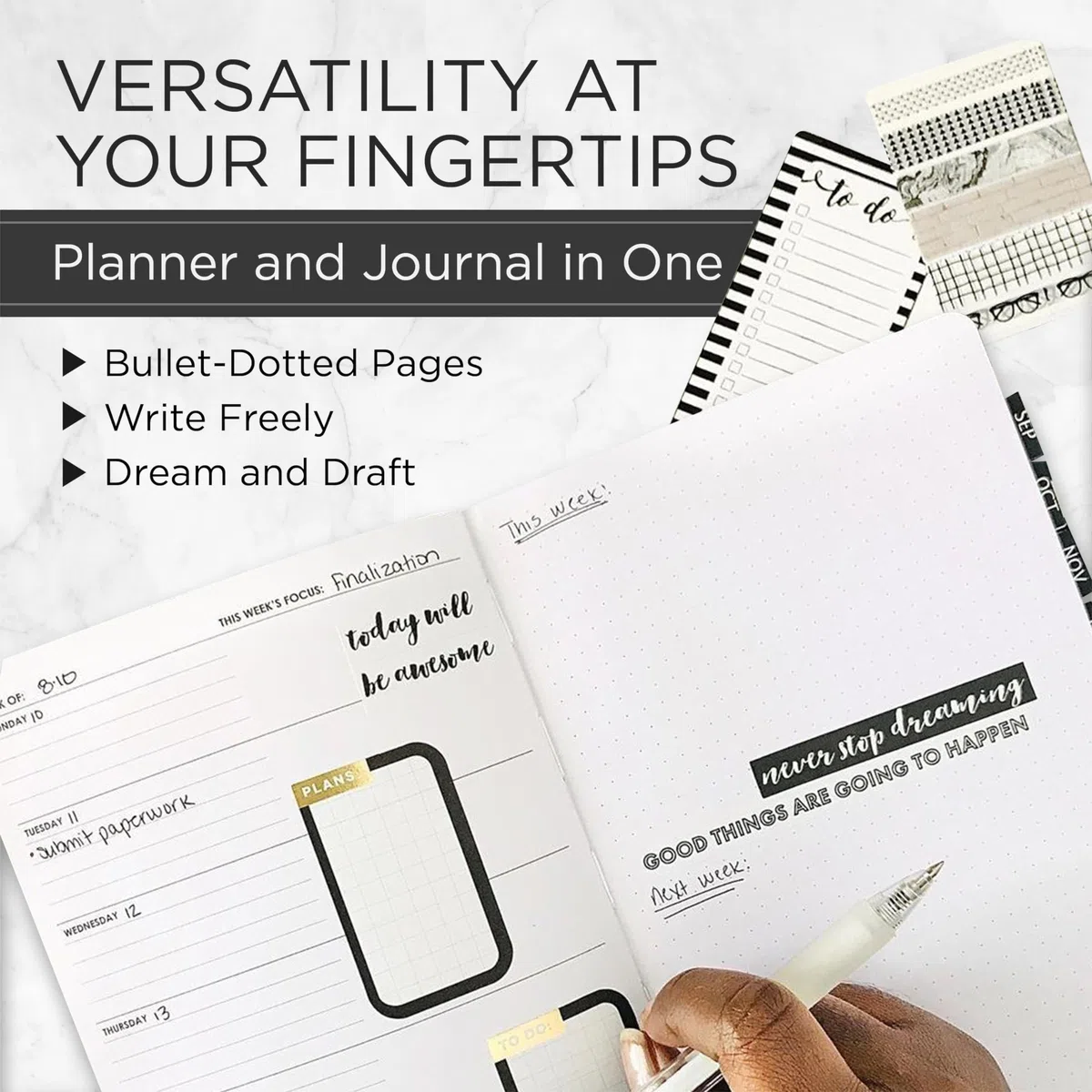 Wordsworth Planner– Planner non datato per la definizione degli obiettivi settimanali e mensili, tracker delle abitudini, organizer per la produttività e la gestione del tempo, diario, A5 1 anno -Nero
