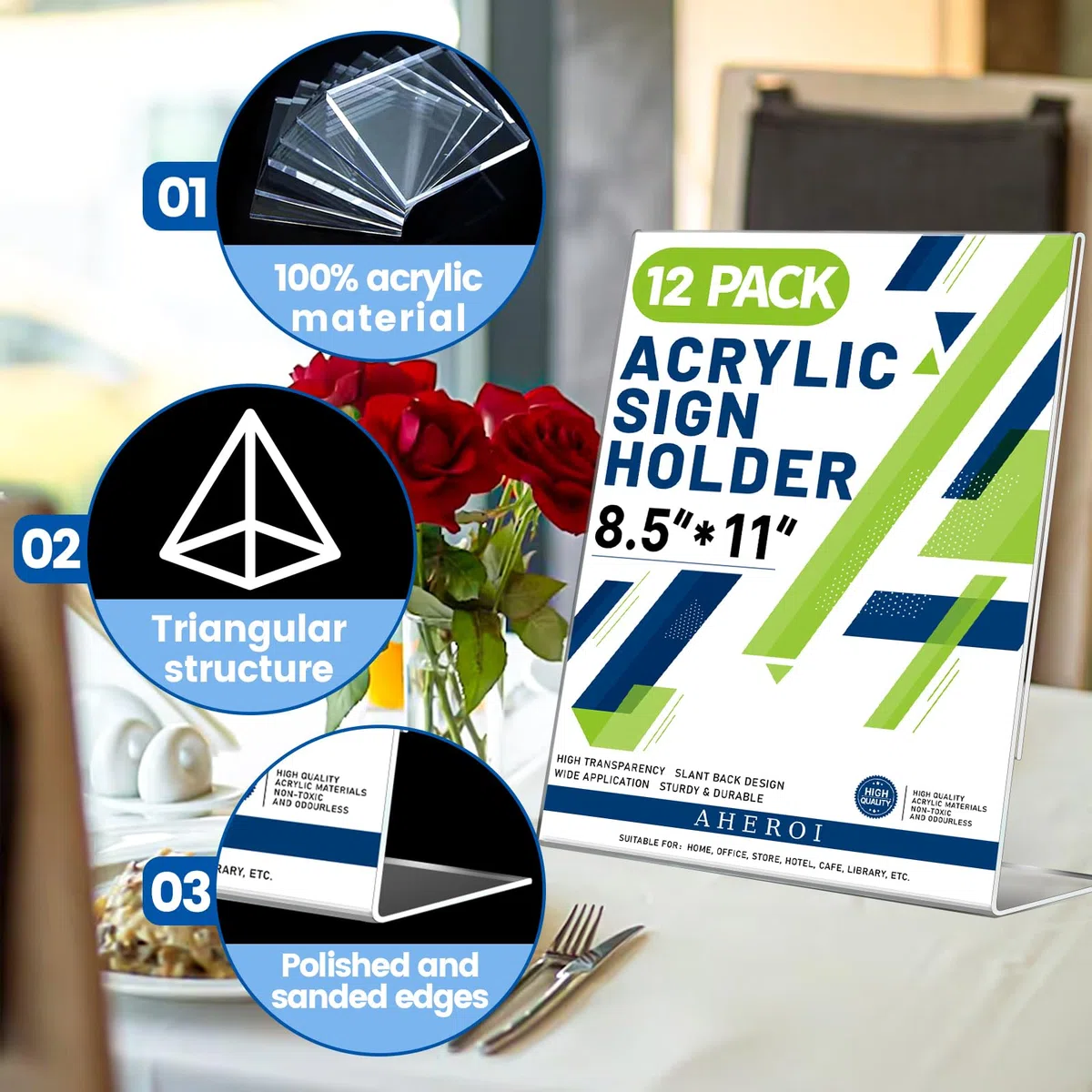 Aheroi 12 supporti in acrilico per cartelli, 21 x 28 cm, trasparenti, in plastica, espositori di carta, supporti verticali per documenti, cornici in plastica per foto, volantino per esposizione,