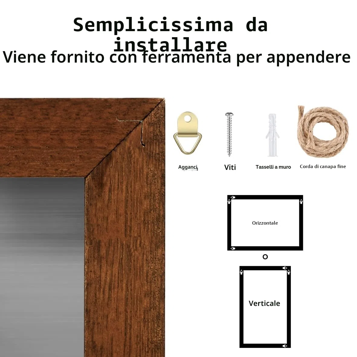 Okydoky HB-BN-3040 - Lavagna magnetica con cornice in legno, per appendere verticalmente o orizzontalmente, con corda di canapa da appendere, 30 x 40 cm