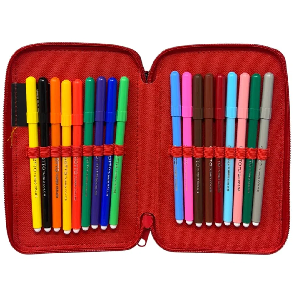 CARTOON Astuccio 3 zip Sonic completo 44 pezzi cancelleria multiscomparto penne matite colori pennarelli giotto per la scuola