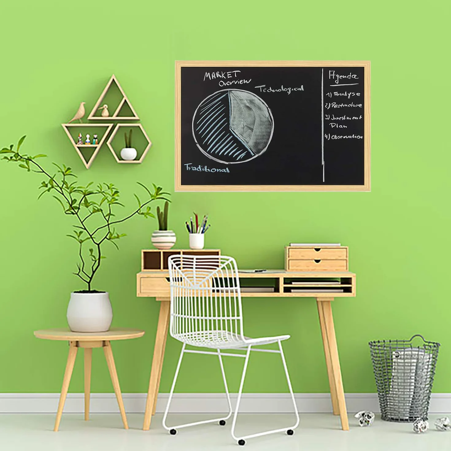H HANSEL HOME - Lavagna nera con cornice in legno naturale - 40X30 cm