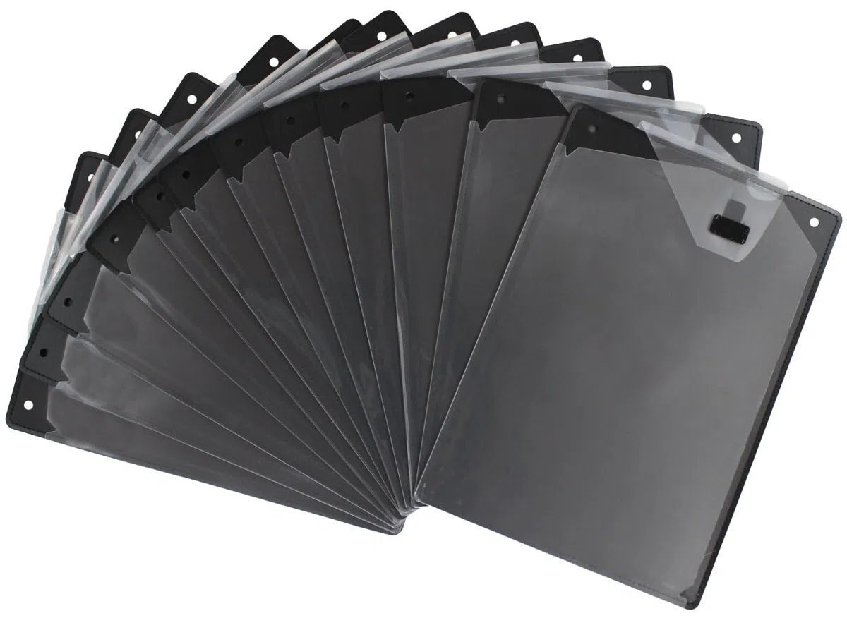 Cartelline per officina, 12 pezzi, formato A4, in plastica PP infrangibile, con custodia per chiavi dell'auto (nero)