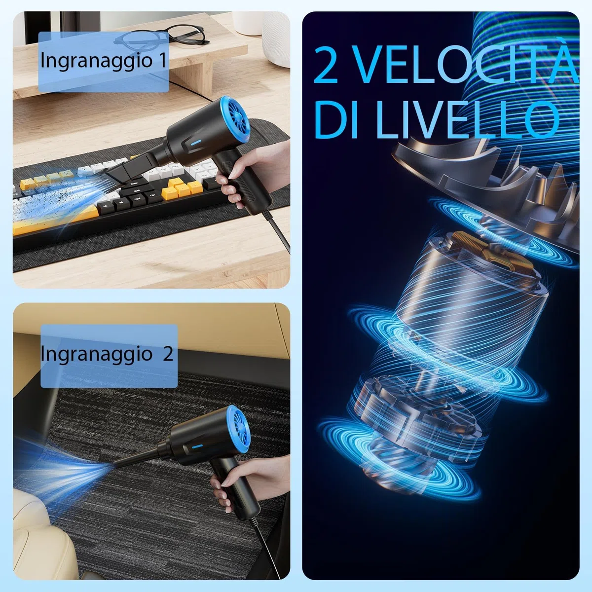 Soffiatore ad Aria Compressa - 5.74 oz Aria Compressa Spray - Aria Compressa Elettrico a 2 Velocità con per la Pulizia del PC - Divano - Tastiera - Auto