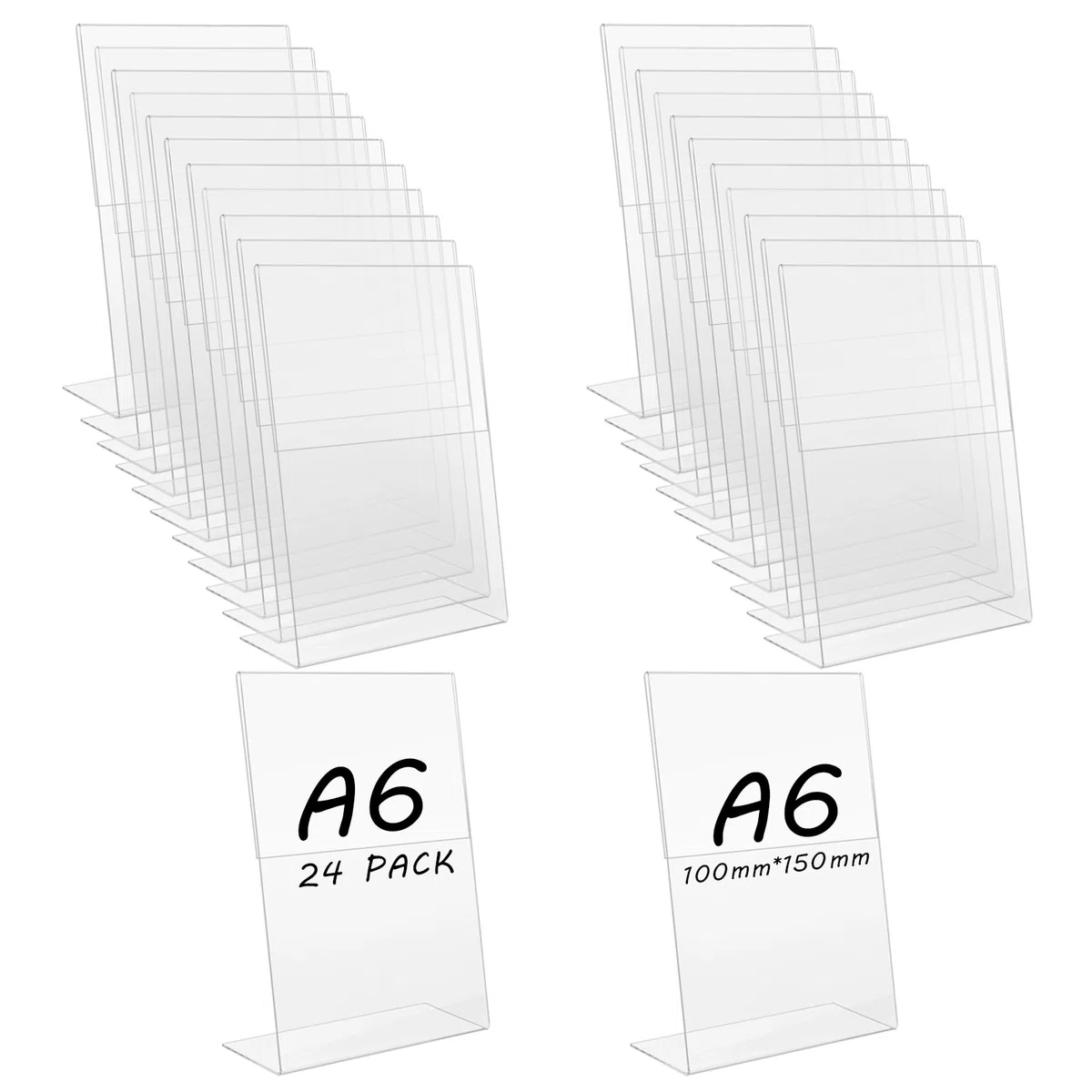 MIVIDE 24 Pezzi Espositori da Tavolo in Plastica A6, 150 x 100 mm Trasparente Espositore per Poster in Acrilico, Supporto da Tavolo A6 per Ristoranti, Menu, Hotel, Caffè
