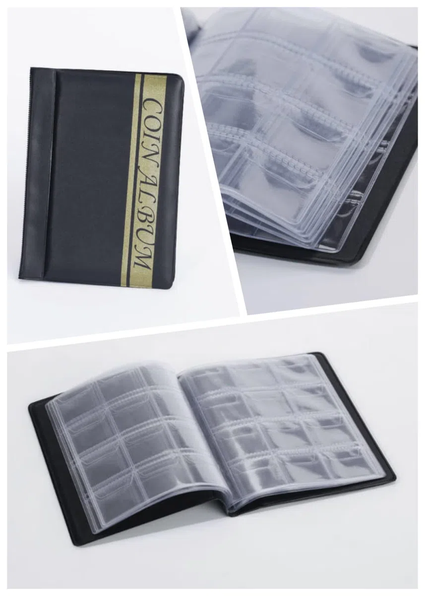 Porta Monete Collezionisti, Raccoglitore Per Monete Con 12 Griglie/Pagina 10 Fogli Adatto Per Monete, Gettoni, Medaglioni, Distintivi, Ecc. (Nero)