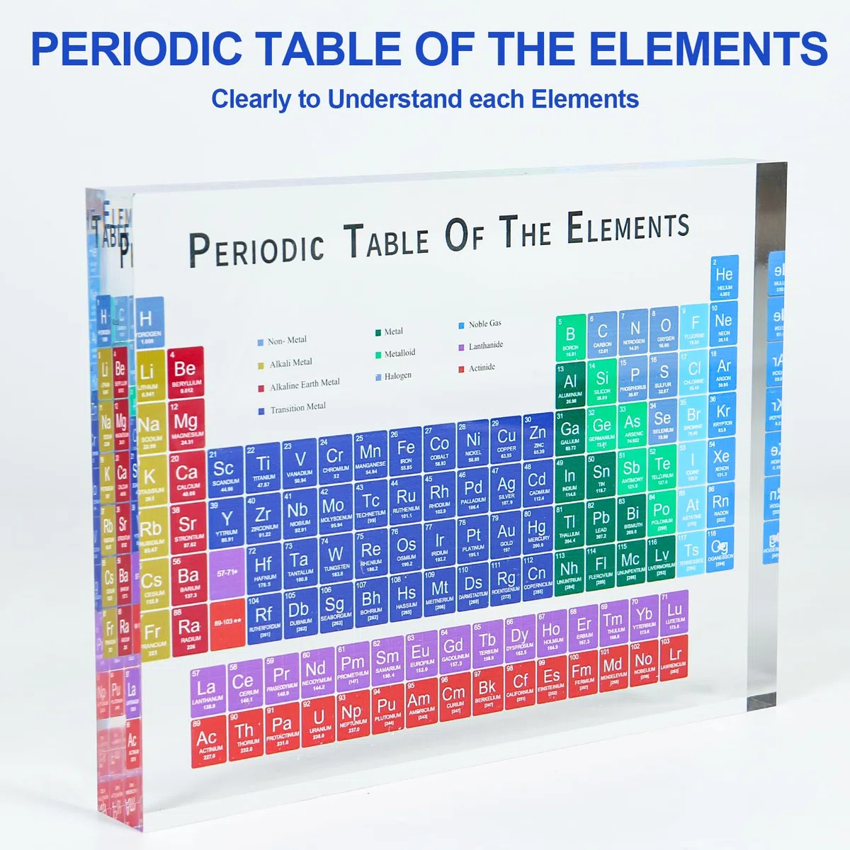 Acuxiaza Tavola periodica degli elementi: esposizione periodica da tavolo in acrilico con luci a LED colorate base, decorazione artigianale, strumento di insegnamento regalo per bambini