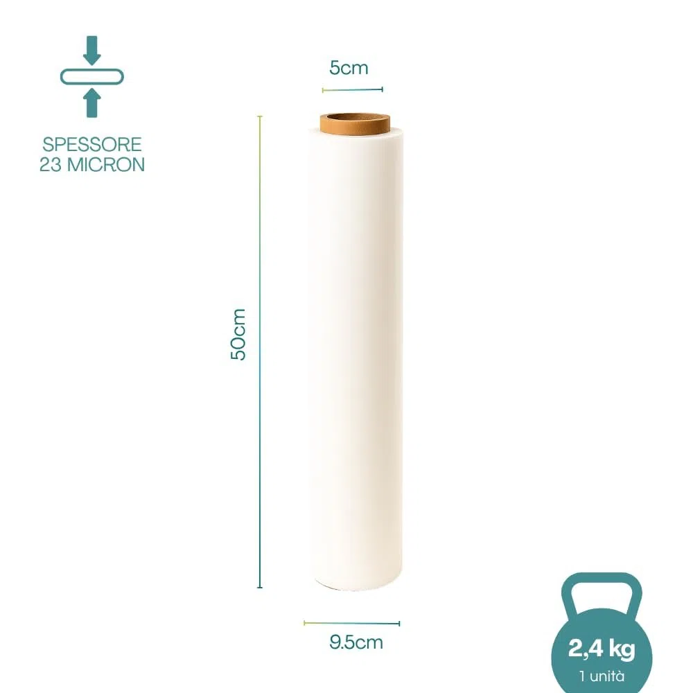 Virsus 6 Rotoli Pellicola Film Estensibile Manuale di colore Bianco spessore 23 my, 2,4kg altezza 500mm