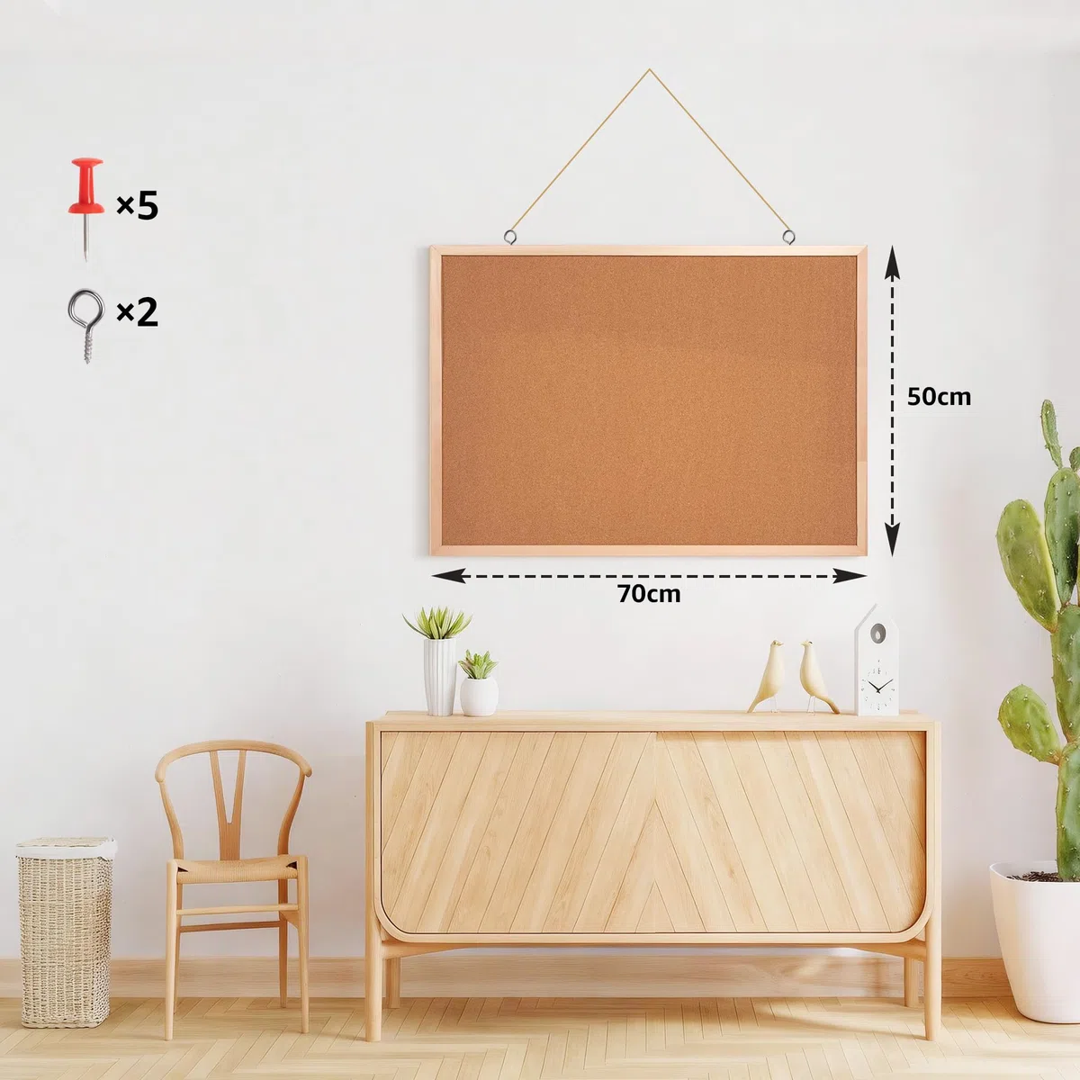 Pryma Lavagna in Sughero da Parete – Bacheca con 7 Puntine Incluse – Pannello Porta Appunti per Ufficio, Casa e Scuola (50x70 cm)