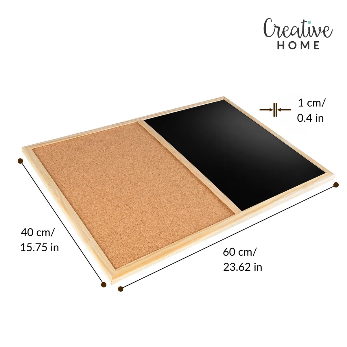 Creative Home Lavagna metà Sughero metà Magnetica 57 x 40 cm, anche Lavagna per Gesso | Cornice in Legno + 5 Magneti, Gesso, Spugna e Puntine | Bacheca Cucina da Parete per Ristorante, Scuola, Casa