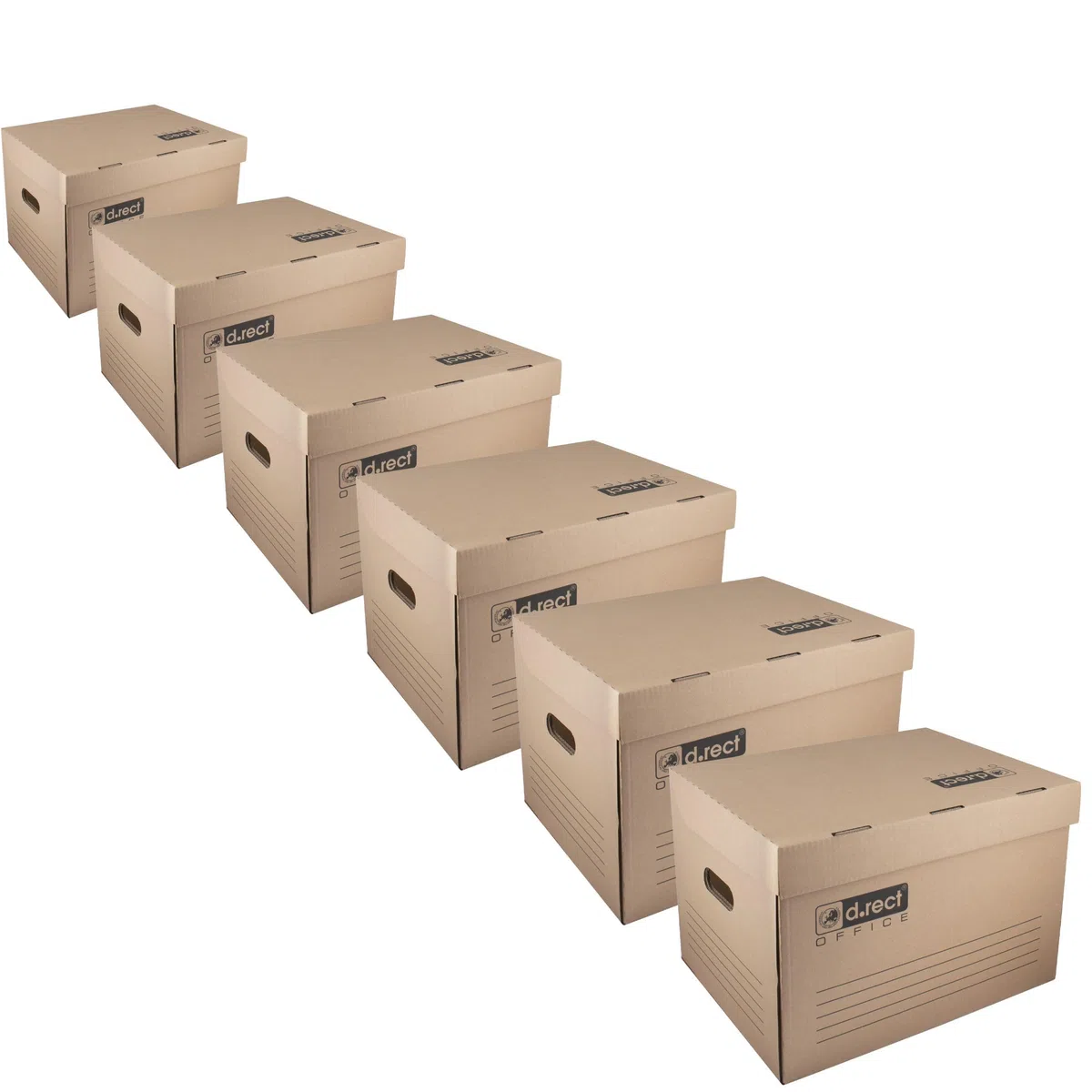 D.RECT KEEP.IT Scatole di Raccolta 2100 Set da 6 – Contenitori Archivio Grandi con Coperchio Integrato – Cartone Alcalino 3 Strati 390 g/m² – Per Raccoglitori e Scatole Archivio