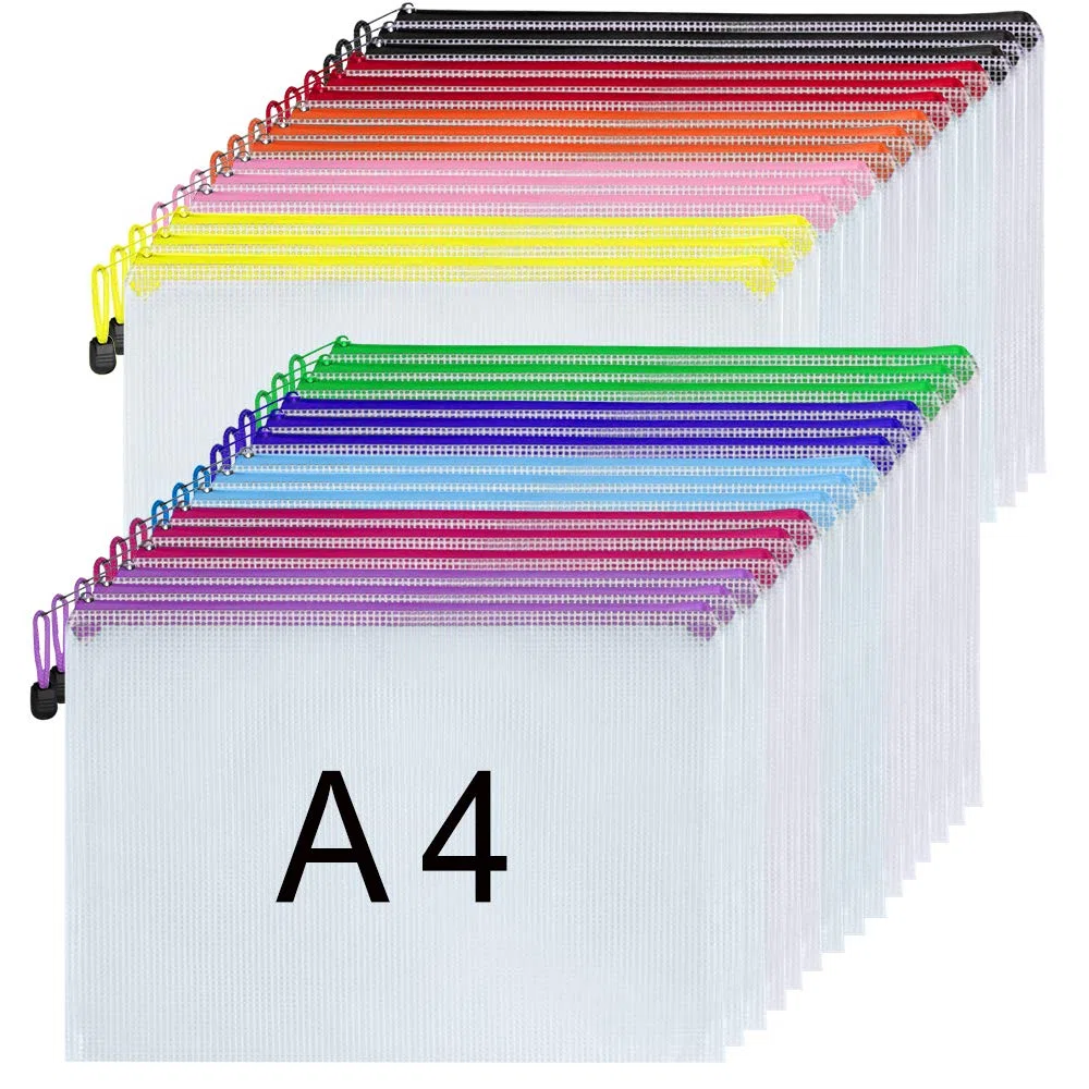 Cartelline portadocumenti in plastica, 30 pezzi, formato A4, con chiusura a cerniera, in plastica