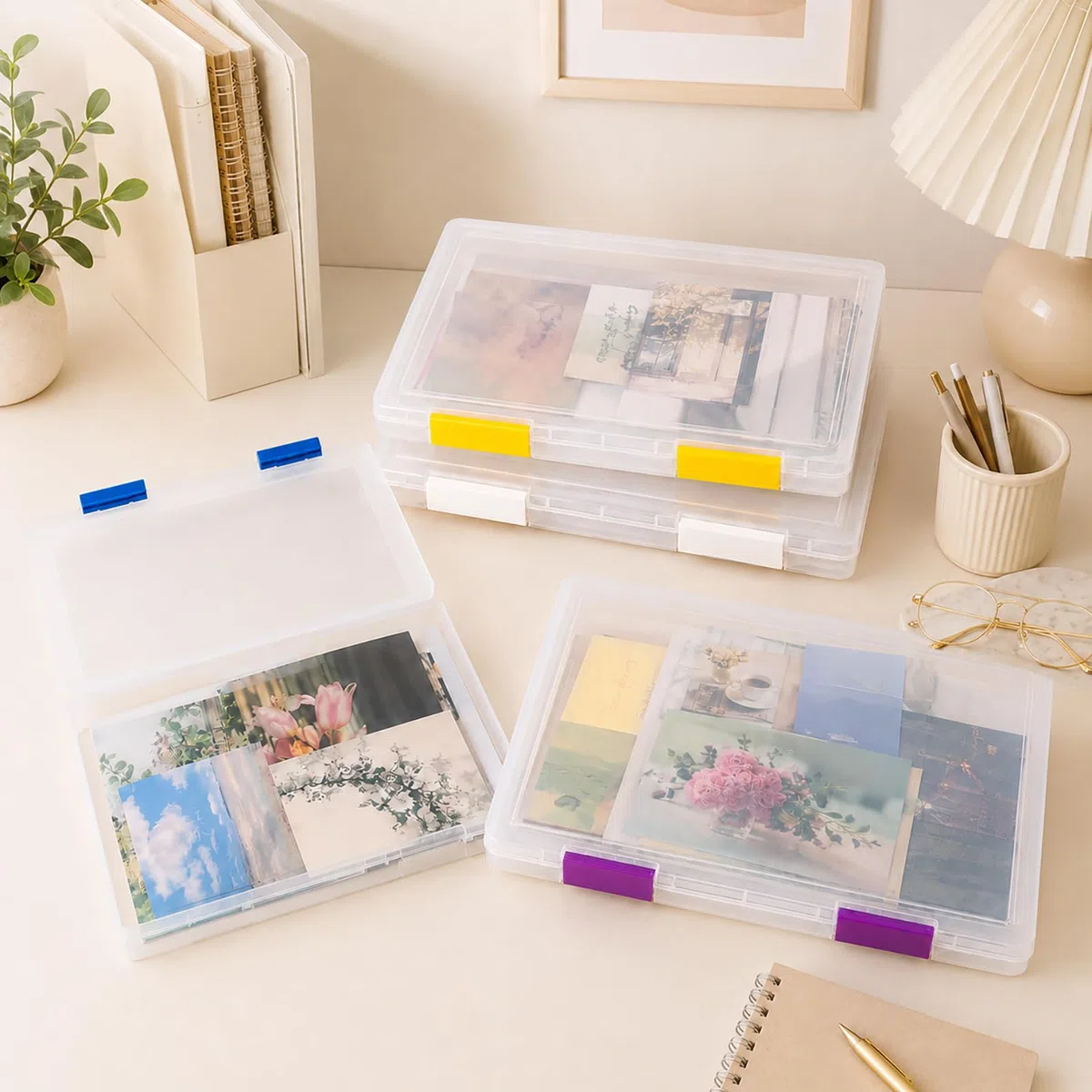 A4 Storage File Scatole (4 pack), Plastica Trasparente Scatola Portatile Archivio, Organizzare e Conservare Documenti, Opera d'Arte, Foto, Cancelleria e Hobby Strumenti