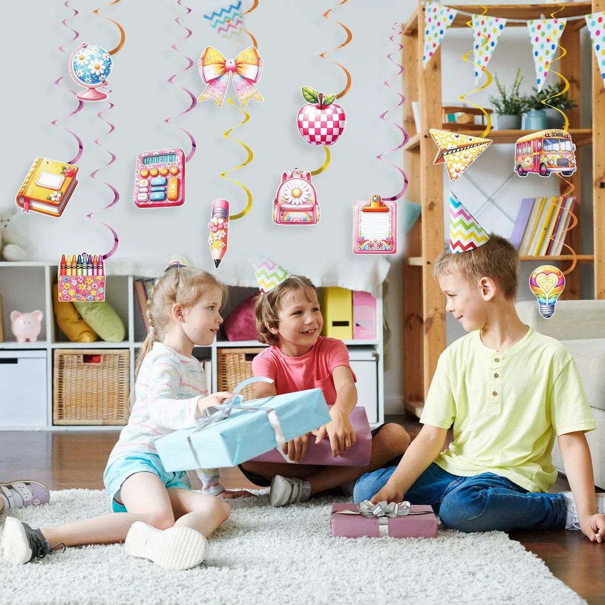 12 pezzi di decorazioni per l'iscrizione scolastica con anelli a spirale appesi,ghirlande per il ritorno a scuola con motivi di fiocchi,decorazione a scuola per bambini in età scolare del 2025
