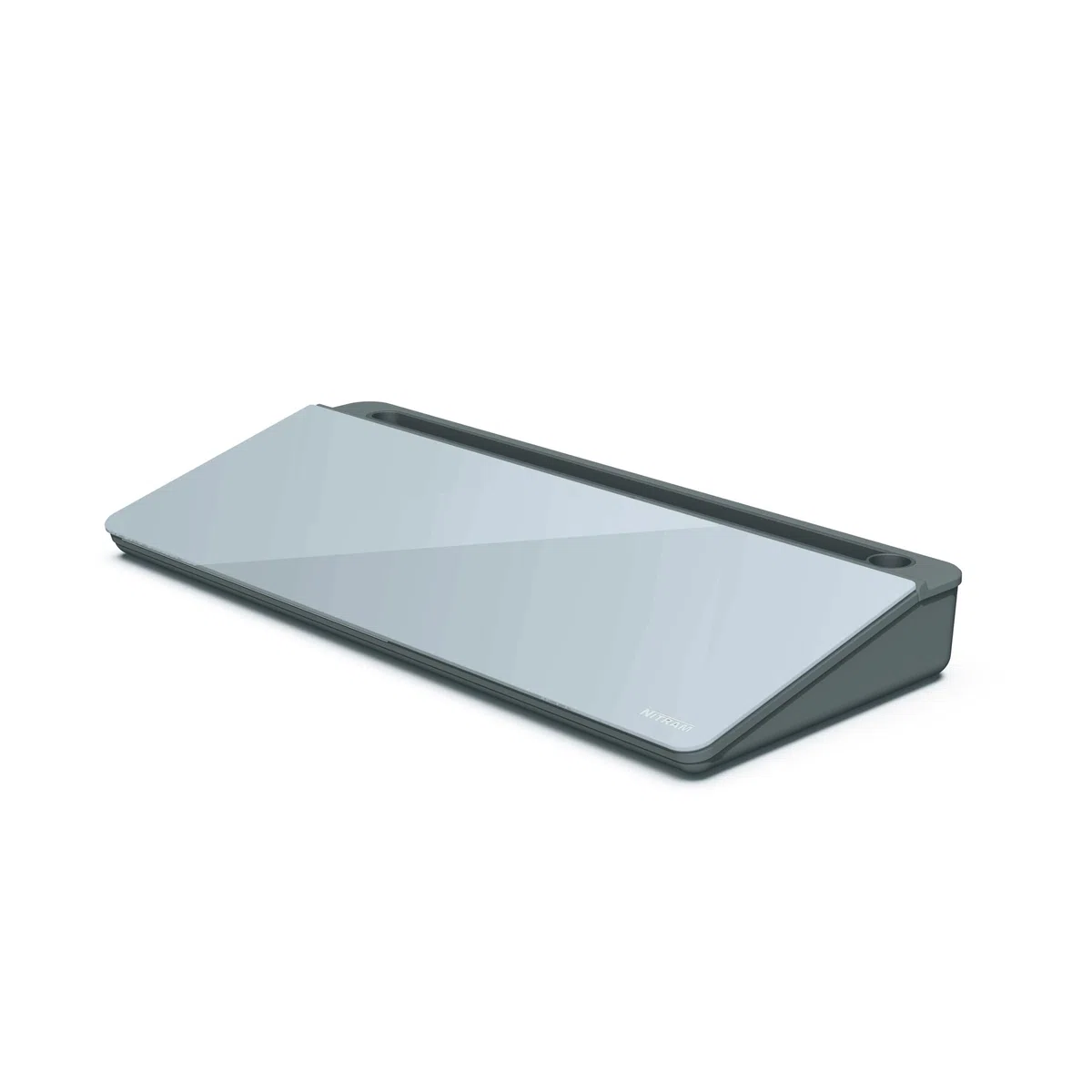 NITRAM Lavagna da scrivania o ufficio in vetro con cassetto portaoggetti e scomparto per accessori Dimensioni: 40,5 x 18,5 x 6 cm con cancellino.e 2 pennarelli (Grigio)