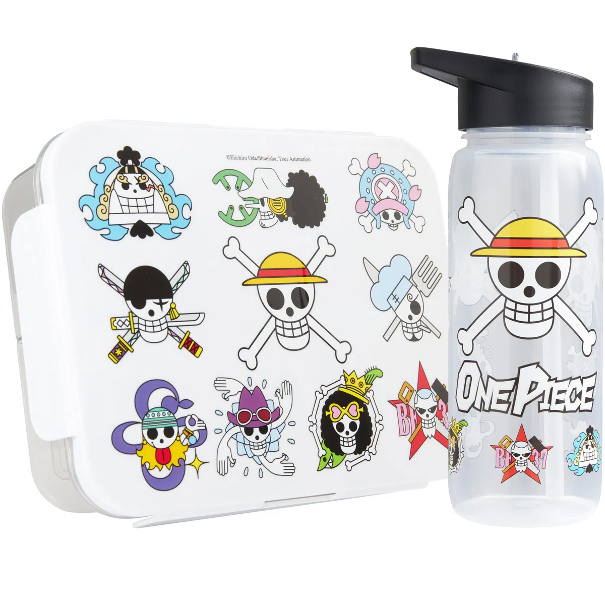 Get Trend One Piece Personaggi Porta Pranzo Bambini, Set 2 Pezzi con Senza BPA Bento Box 3 Scomparti e Borraccia Coperchio Apribile con Cannuccia 580 ml Scuola Idea Regalo (Multi One Piece)