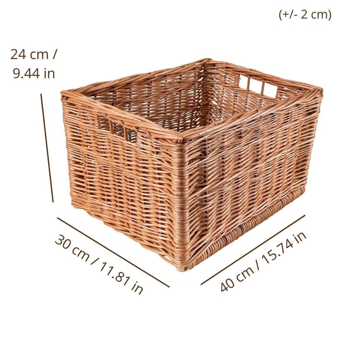 Creative Home Cesto Vimini 40x30x24 +/-2cm | Cestino Portaoggetti in Vimini Naturale con Maniglie | Cestini Salvaspazio, Rettangolare, Intrecciato a Mano | per Documenti Giocattoli, Contenitori Bagno