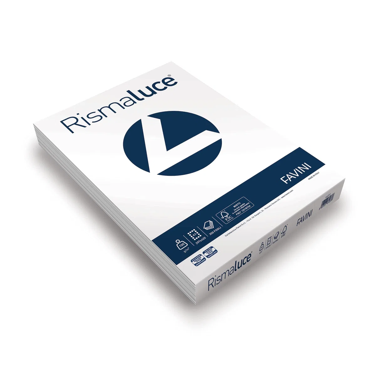 Favini A680313 Rismaluce colore BIANCO Risma di carta da 100gr 300 fogli Formato A3 (29,7x42cm) Made in Italy