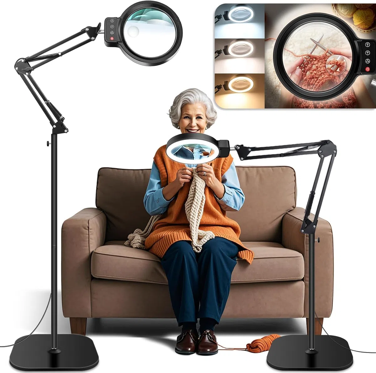 NZQXJXZ 10X 30X Lente Ingrandimento con Luce e Supporto, 2 in 1 Lampada d'Ingrandimento da Pavimento Dimmerabile a 72 LED, Lente di Ingrandimento per Lettura, Lavori Ravvicinati, Hobby