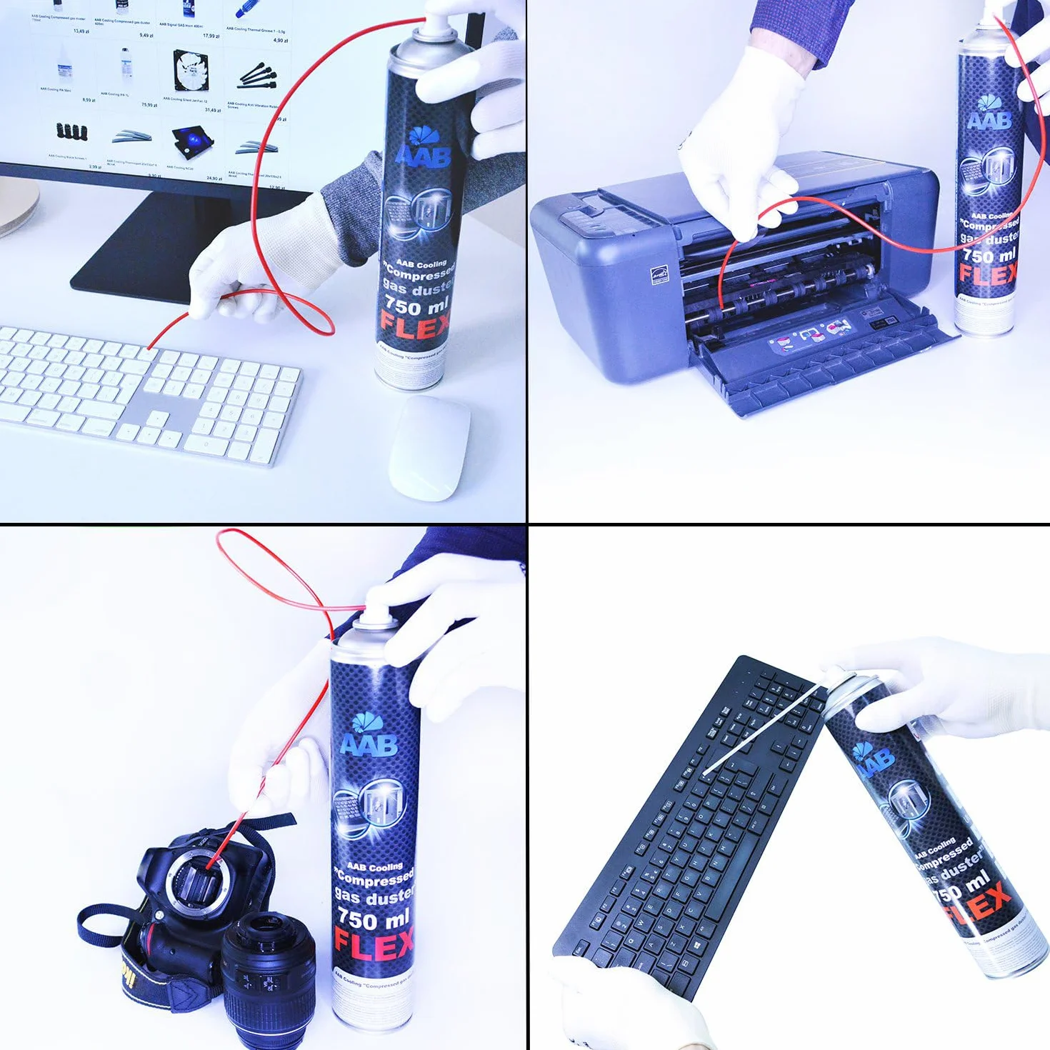 AABCOOLING Compressed Gas Duster FLEX 750ml - Set di 3 Pezzi - Aria Compressa PC Con un Tubo Flessibile, Pulitore PC, Tubo Aria Compressa, Kit Pulizia PC, Bombolette Spray