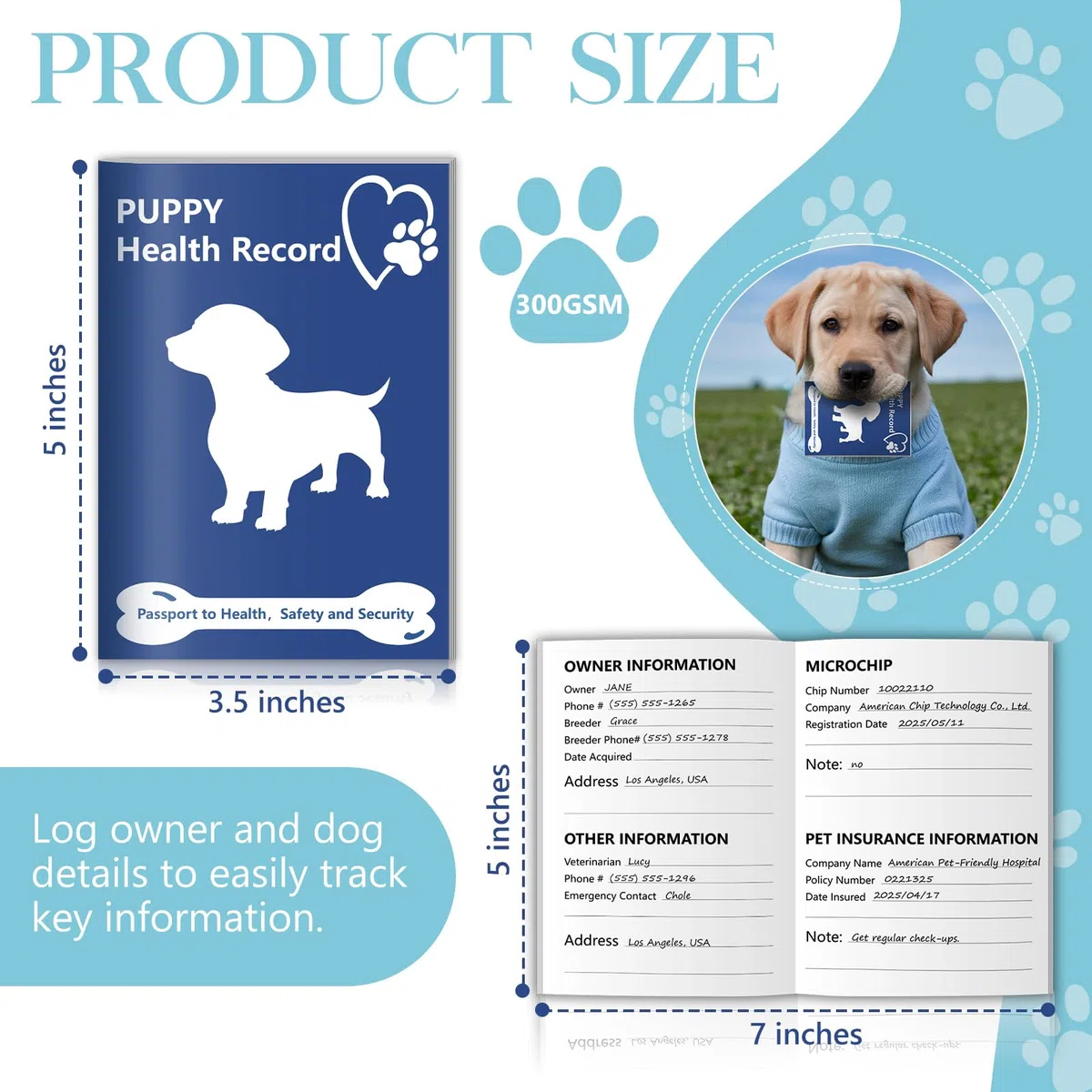 10 Confezioni di Libretti per Registrazione delle Vaccinazioni per Cuccioli 12 Fogli per Confezione Libro per Registrazioni delle Vaccinazioni del Cane Schede Sanitarie del Cane 12,7x8,9cm Quaderno