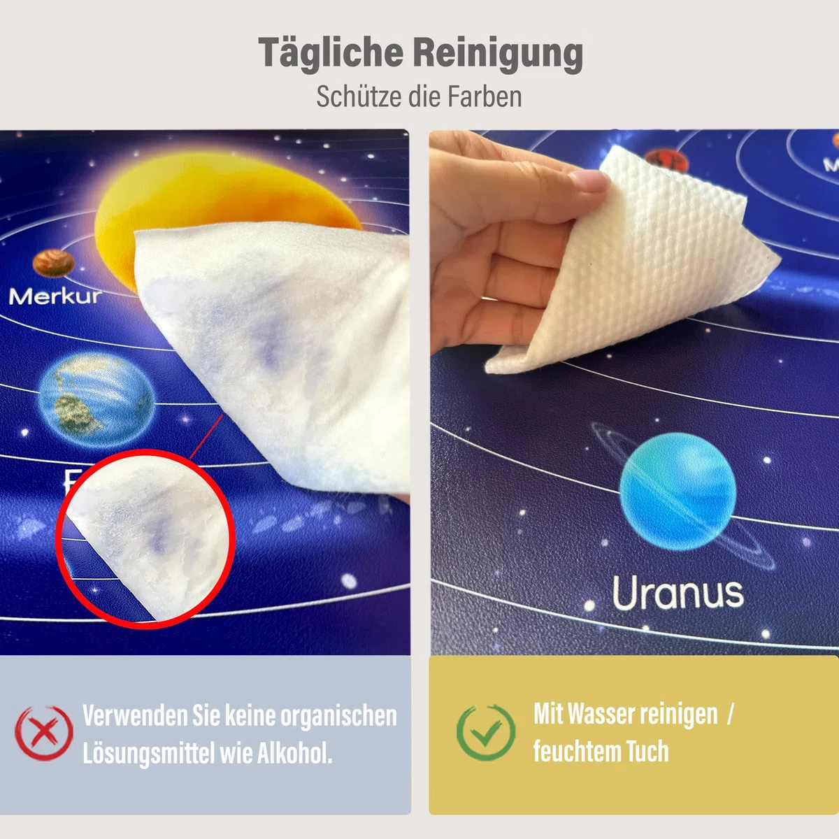 Sottomano da scrivania per bambini – Pianeti del sistema solare – 70 x 40 cm – Sottomano doppio lato in pelle PU – Sottomano lavabile e morbido