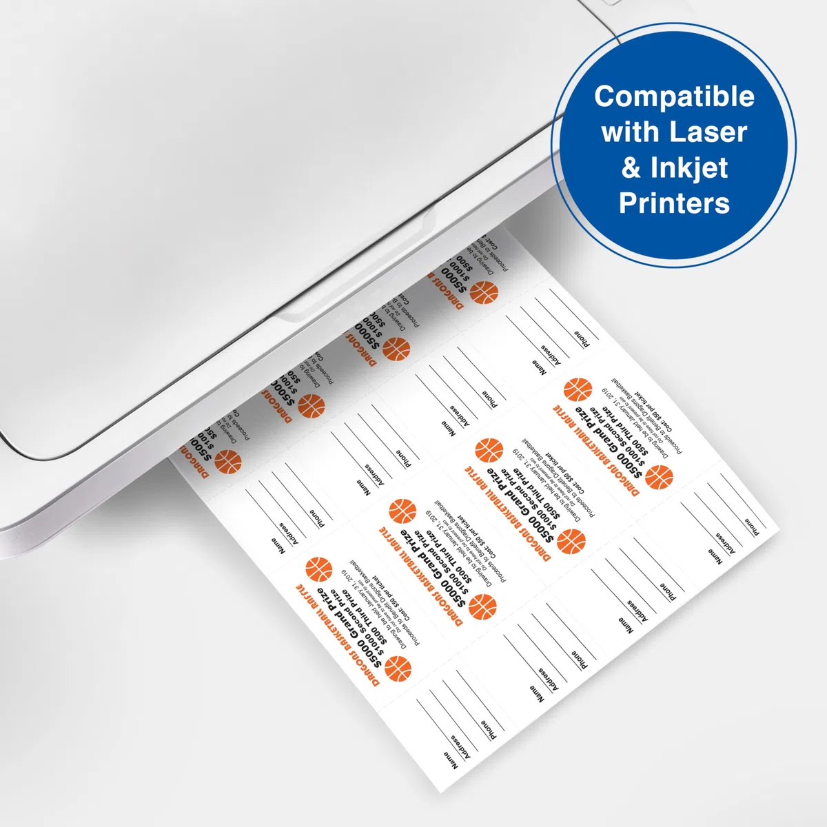 PrintWorks Cartoncino perforato pesante per biglietti della lotteria, coupon e altro ancora, 20 x 11, 30 kg, 8 biglietti per foglio, 250 fogli, 2000 biglietti totali, bianco (04296) (2,125 x 5,5)