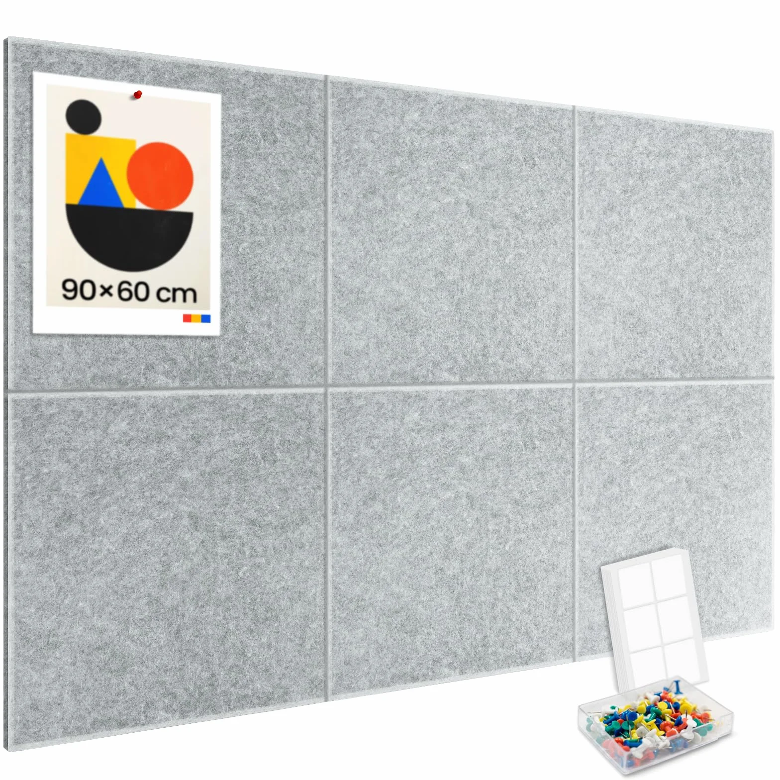 Bacheca autoadesiva in feltro, 90 x 60 cm, confezione da 6 bacheche in sughero, alternativa per parete, bacheca decorativa per foto, bacheca con 30 puntine per ufficio, cucina, scuola (grigio chiaro)
