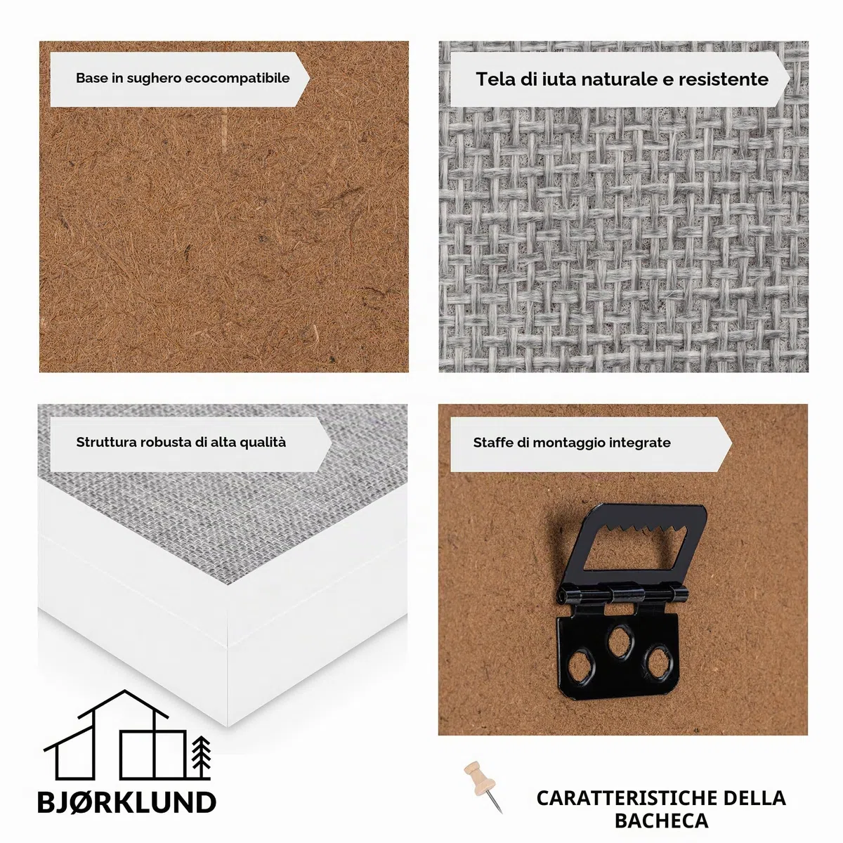 BJORKLUND Bacheca Sughero | Lavagna Sughero per Pareti Alta Qualità | Grande Bachecas da Parete in Sugheros 40 X 30 Bacheca per Casa, Ufficio e Camera da Letto
