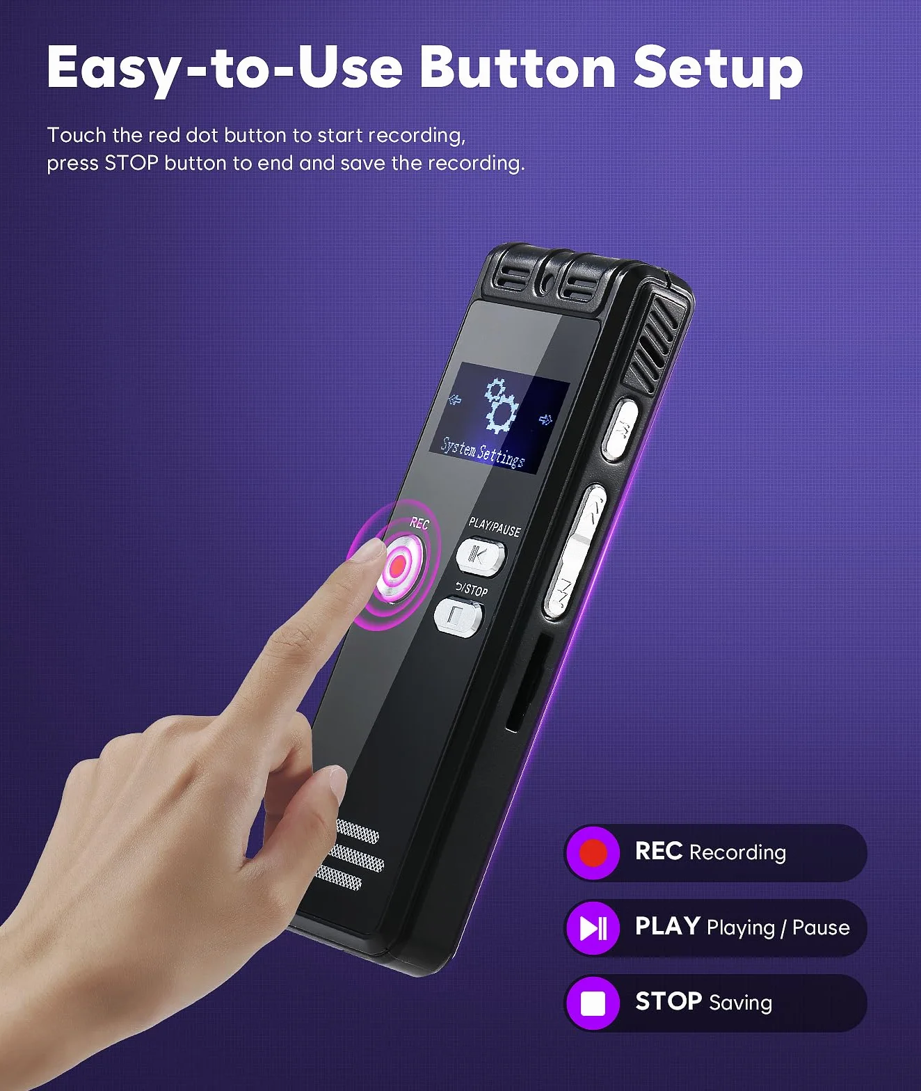 Registratore vocale digitale da 64G, 1536 kbps, interfaccia di tipo C, dispositivo di registrazione a nastro One-Touch-HD Dual MIC, per conferenze, interviste, riunioni