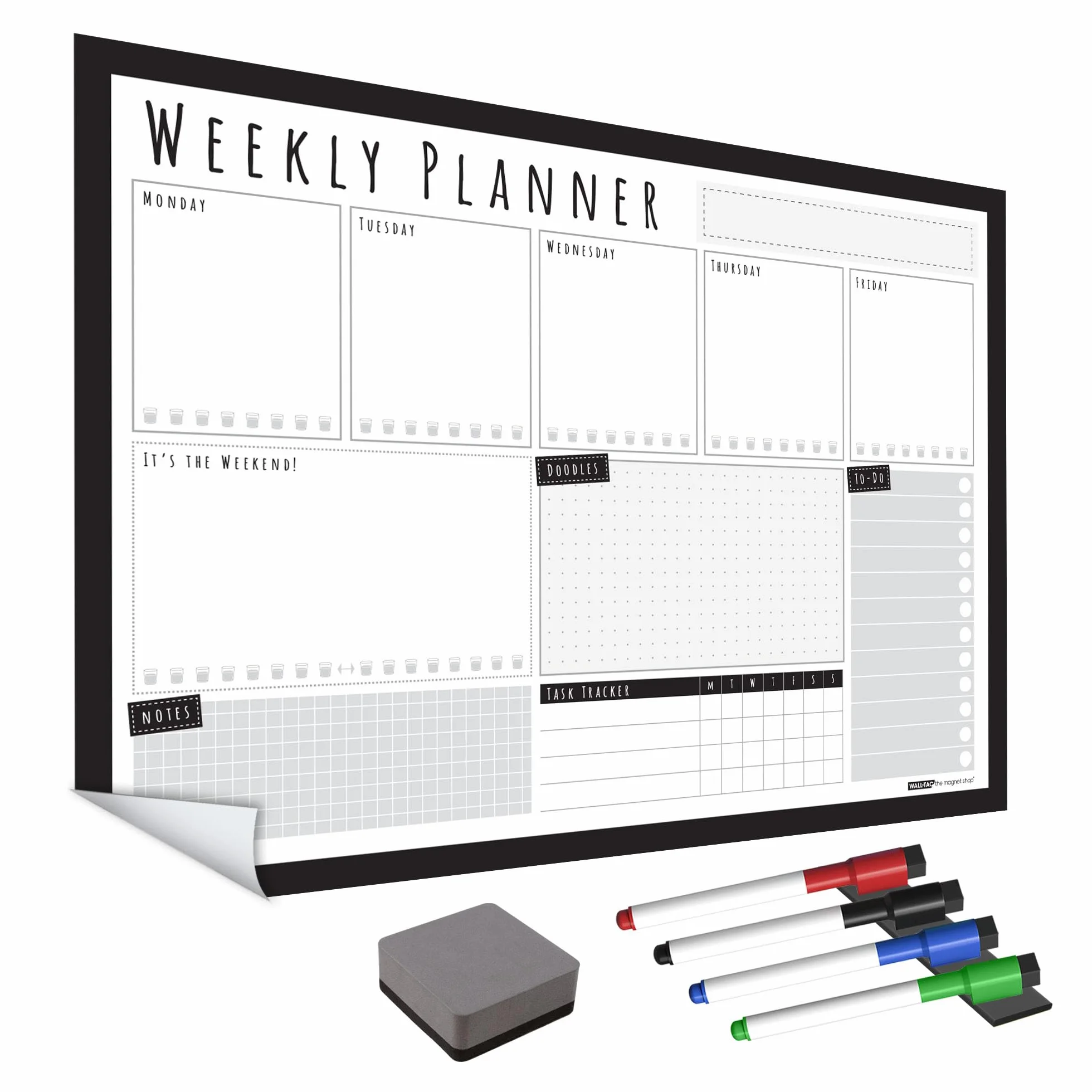 The Magnet Shop WallTAC A3 Agenda Settimanale Lavagna Adesiva per Parete | Prodotto nel Regno Unito | Calendario cancellabile a secco facile da rimuovere con adesivo riutilizzabile