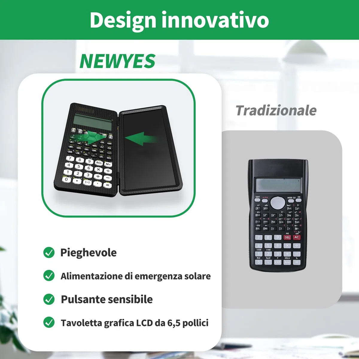 NEWYES Calcolatrice Scientifica 349 Funzioni,Aggiornata 991MS Calcolatrici con Lavagnetta da Scrittura, con Batteria Solare, Professionale, Portatile, Pieghevole, per Studenti, Insegnanti