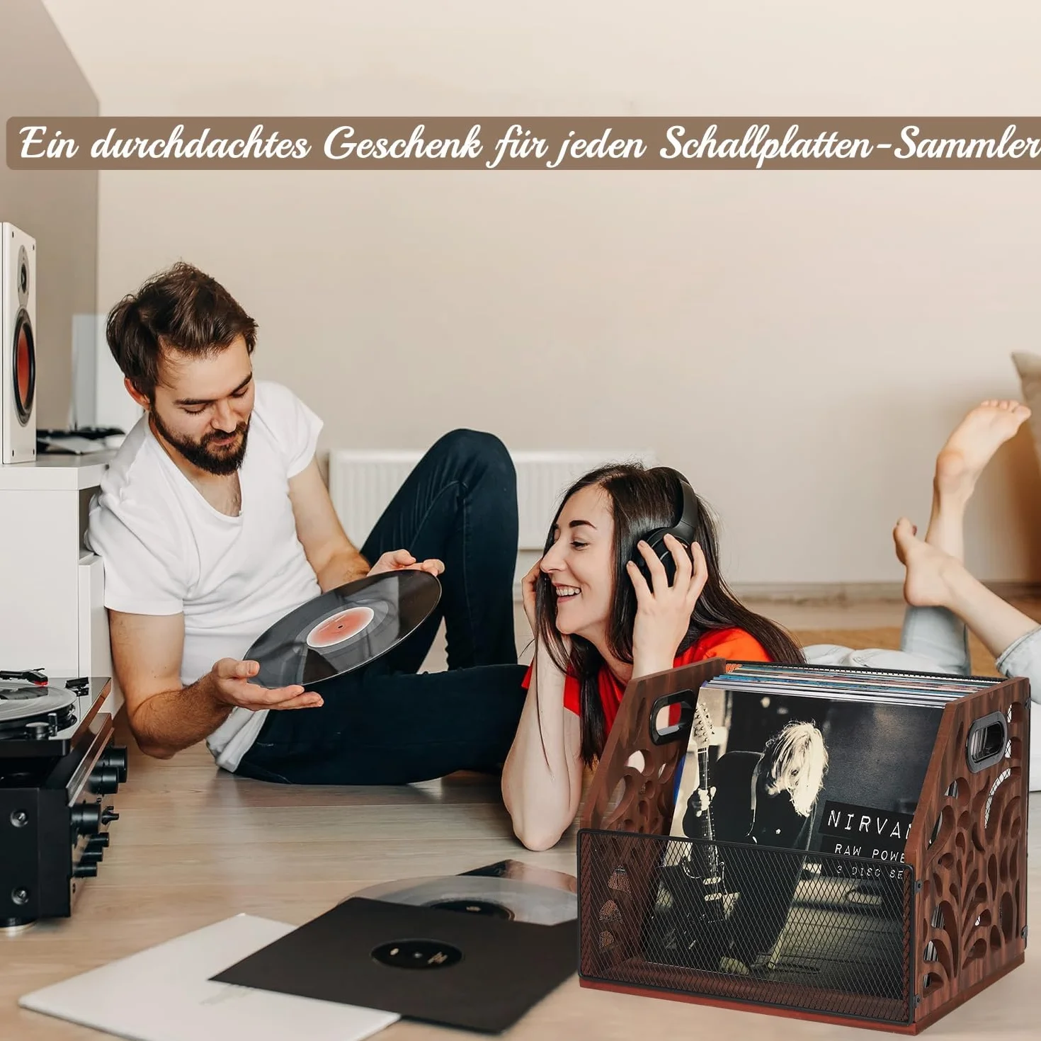 Supporto per dischi in vinile, vintage, in legno, per 70 LP, anche per album, riviste, libri, documenti, giornali